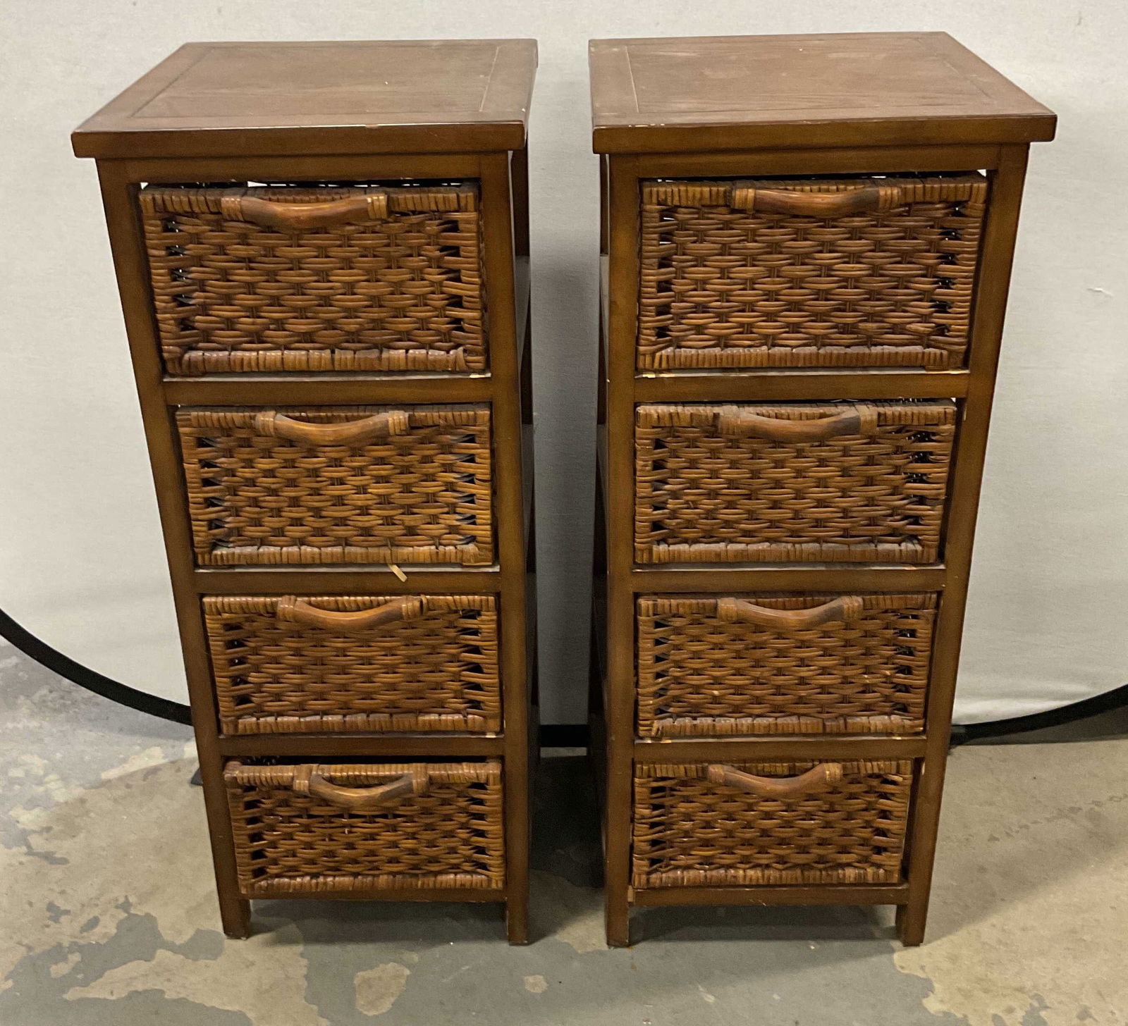 Pair Wood & Wicker Chests of Drawers (1 of 7)