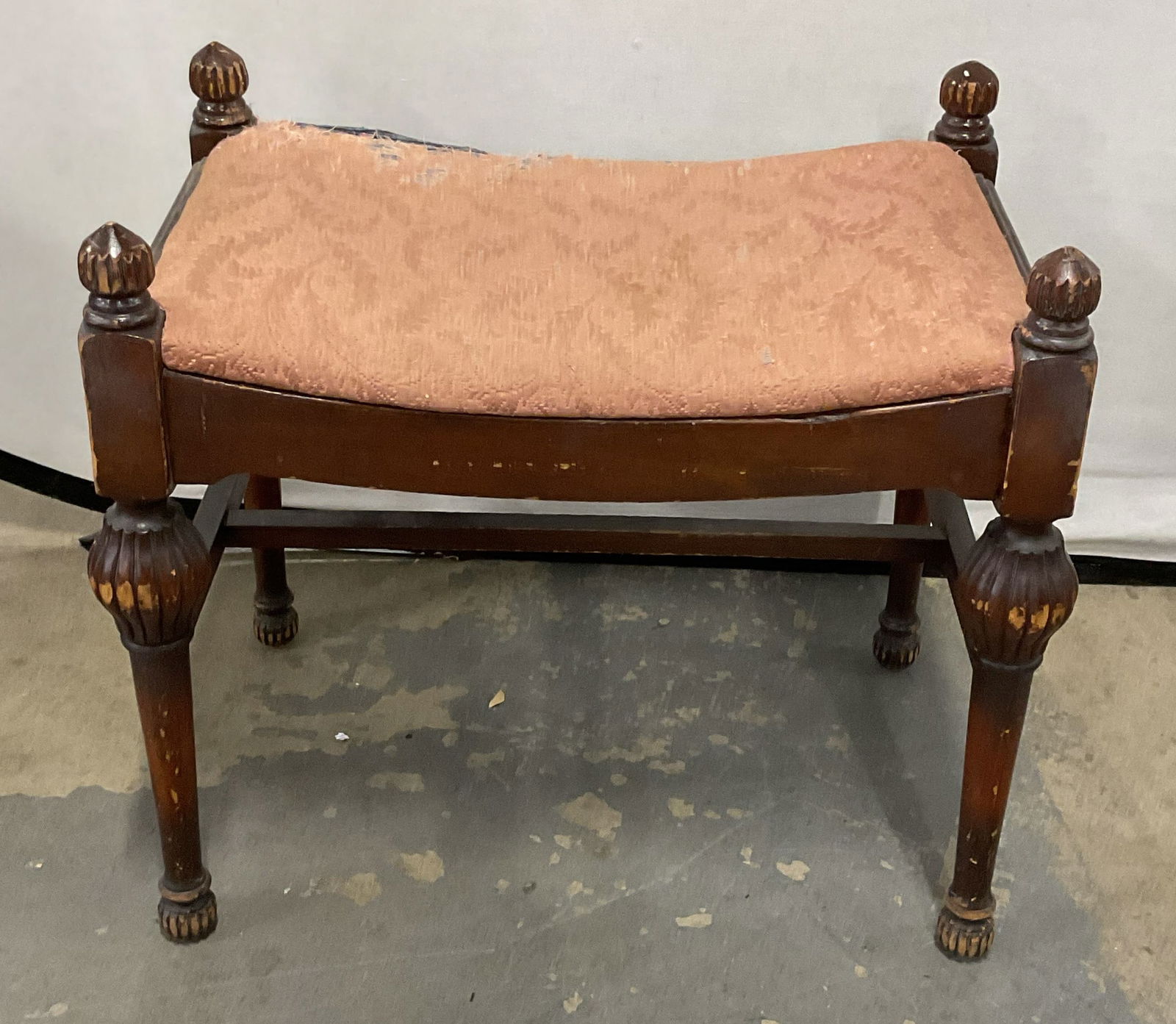 Vintage Wood Upholstered Pink Foot Stool (1 of 6)