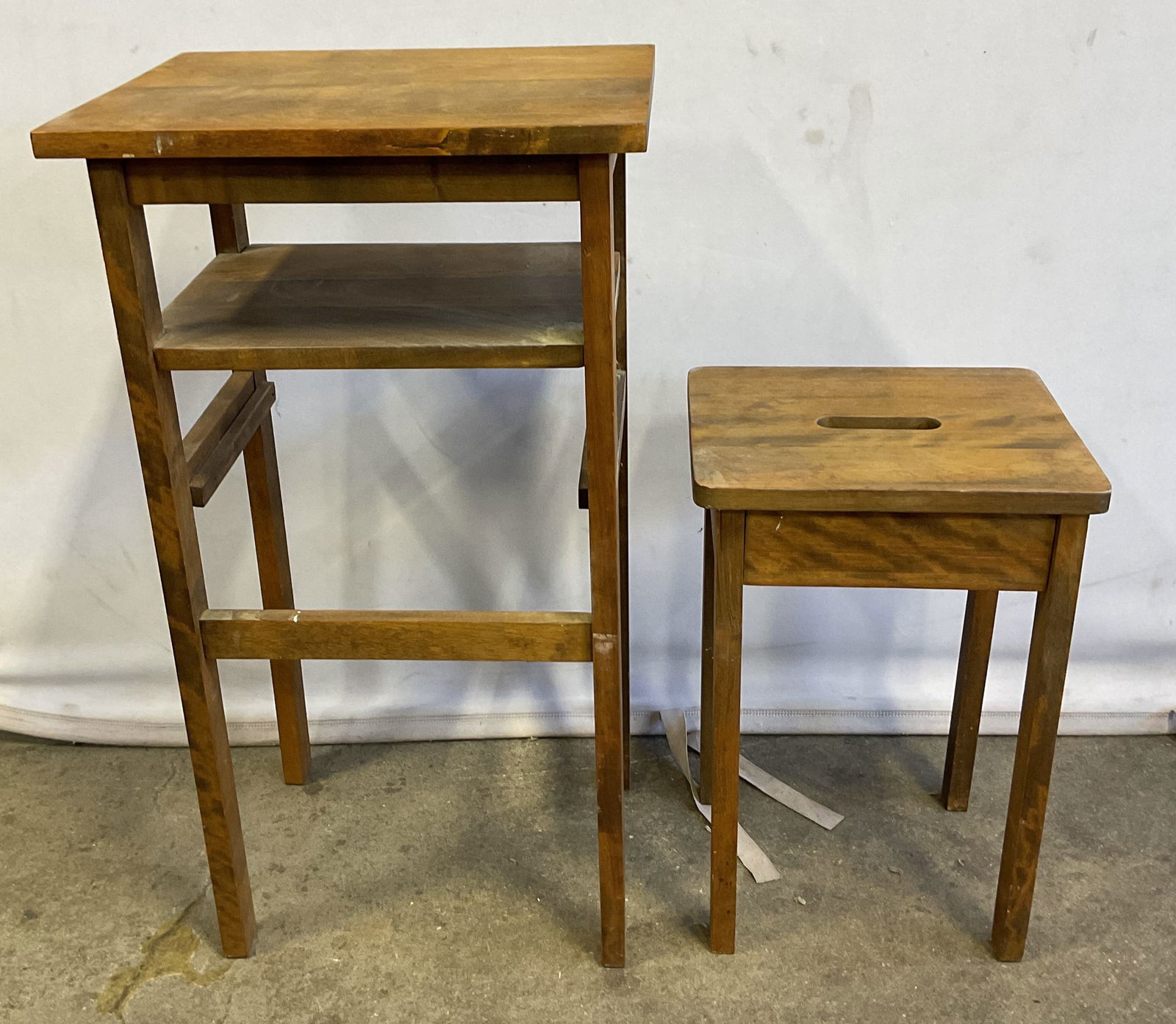Lot 2 Vintage Wooden Desk With Stool (1 of 11)