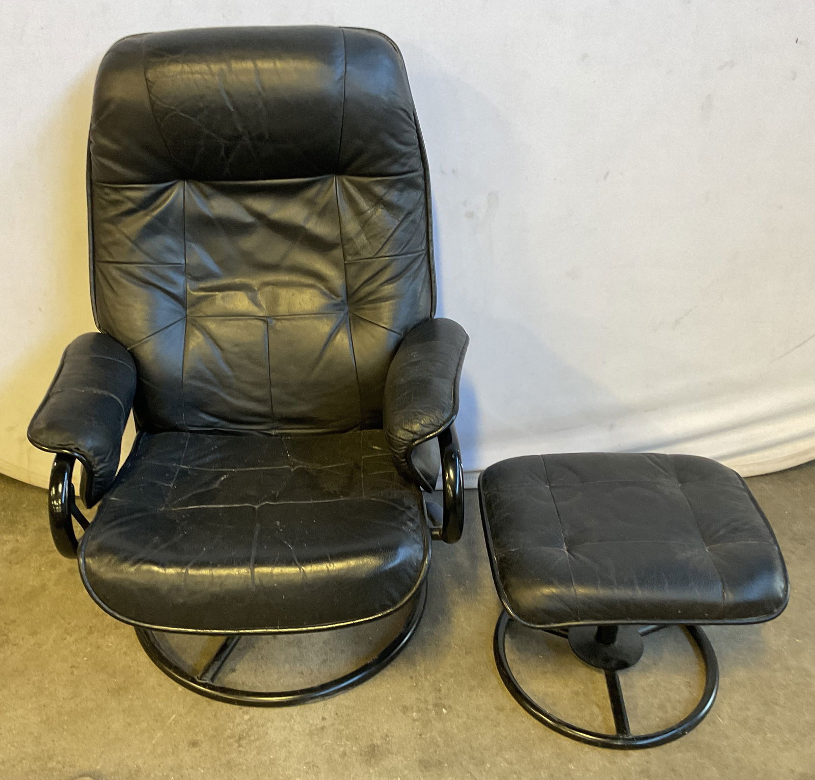 2 MCM Black Leather Armchair & Ottoman (1 of 9)