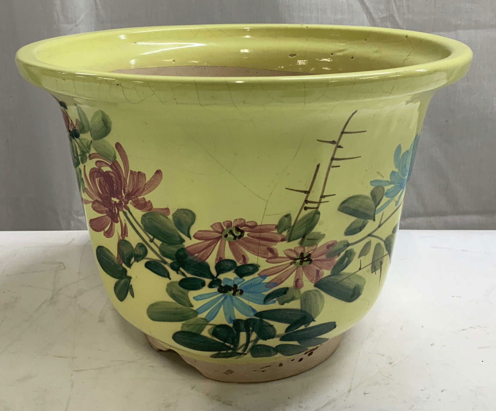 Vntg Hand Painted Yellow Floral Ceramic Planter (1 of 7)
