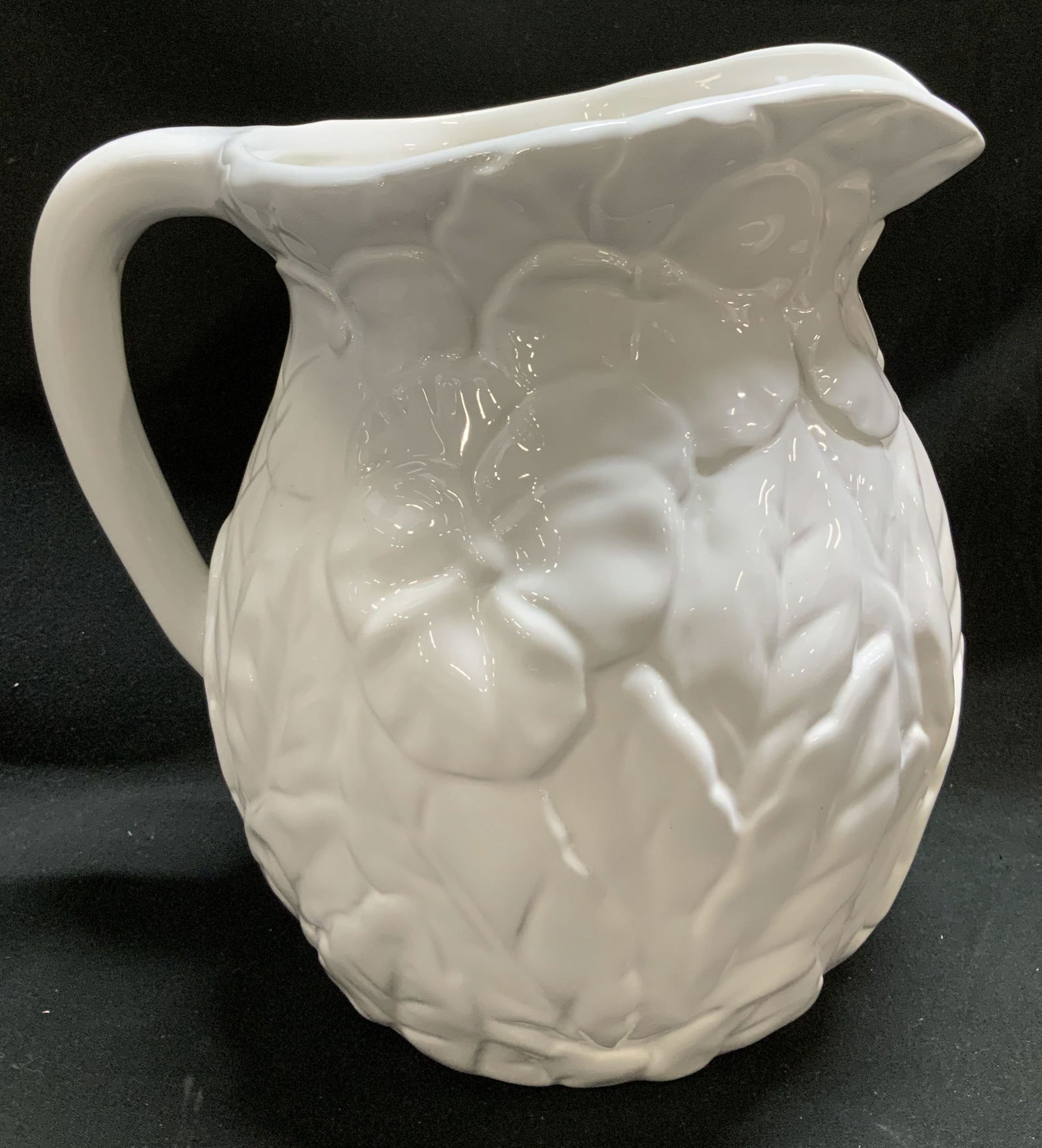 Vtg White Embossed Floral Ceramic Pitcher (1 of 6)