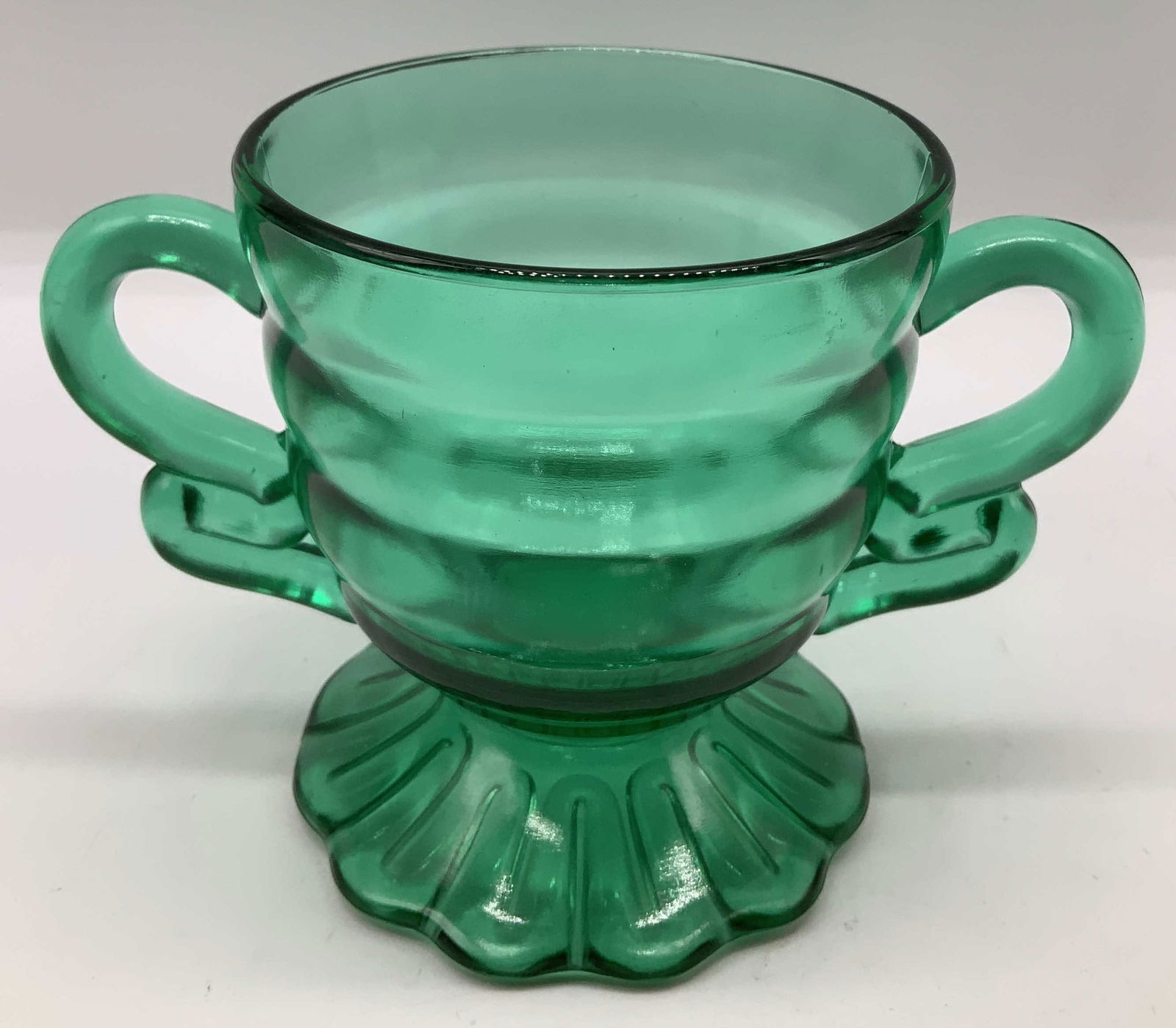 Vntg Teal Green Glass Open Sugar Bowl (1 of 6)