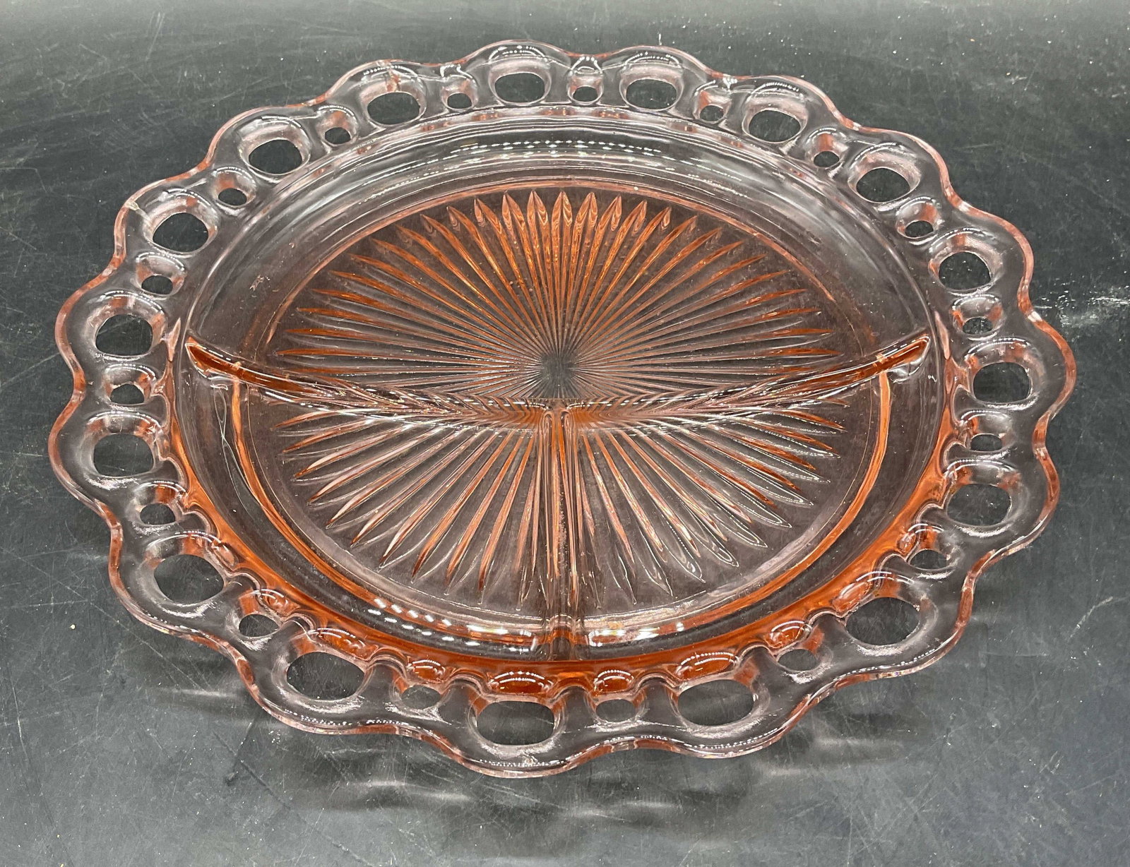 Vintage Pink Depression Glass Divided Plate (1 of 6)