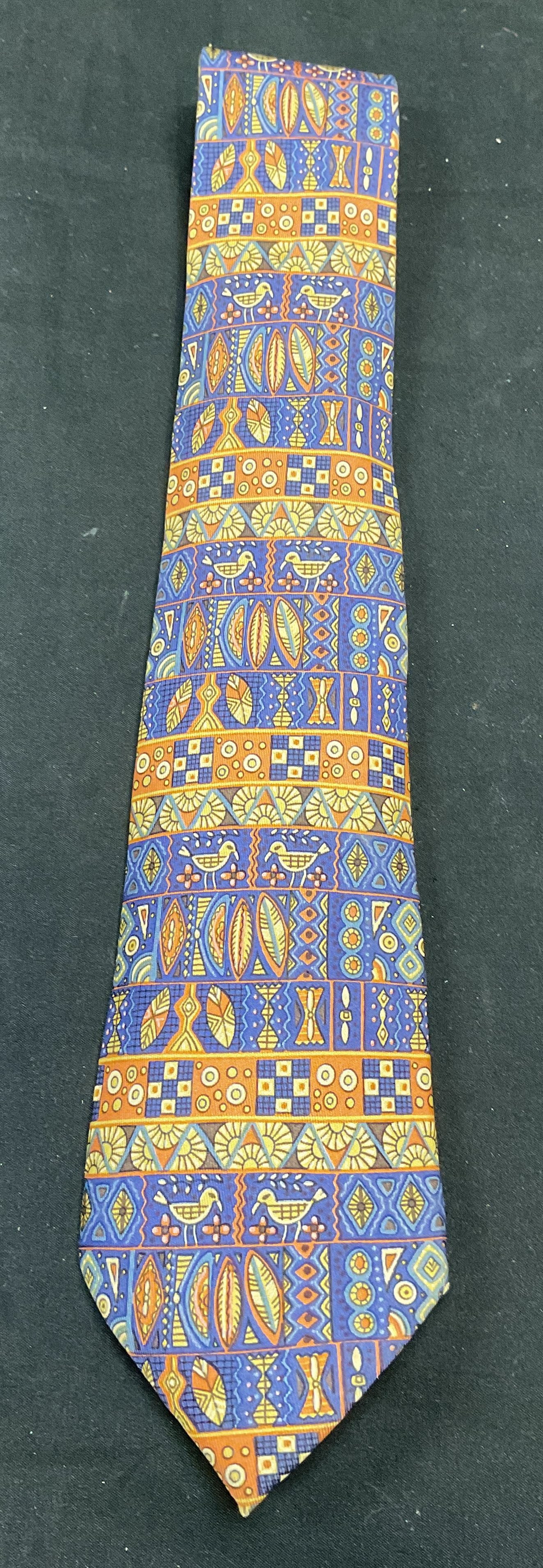 Hermes Blue Orange Print Silk Tie France (1 of 7)