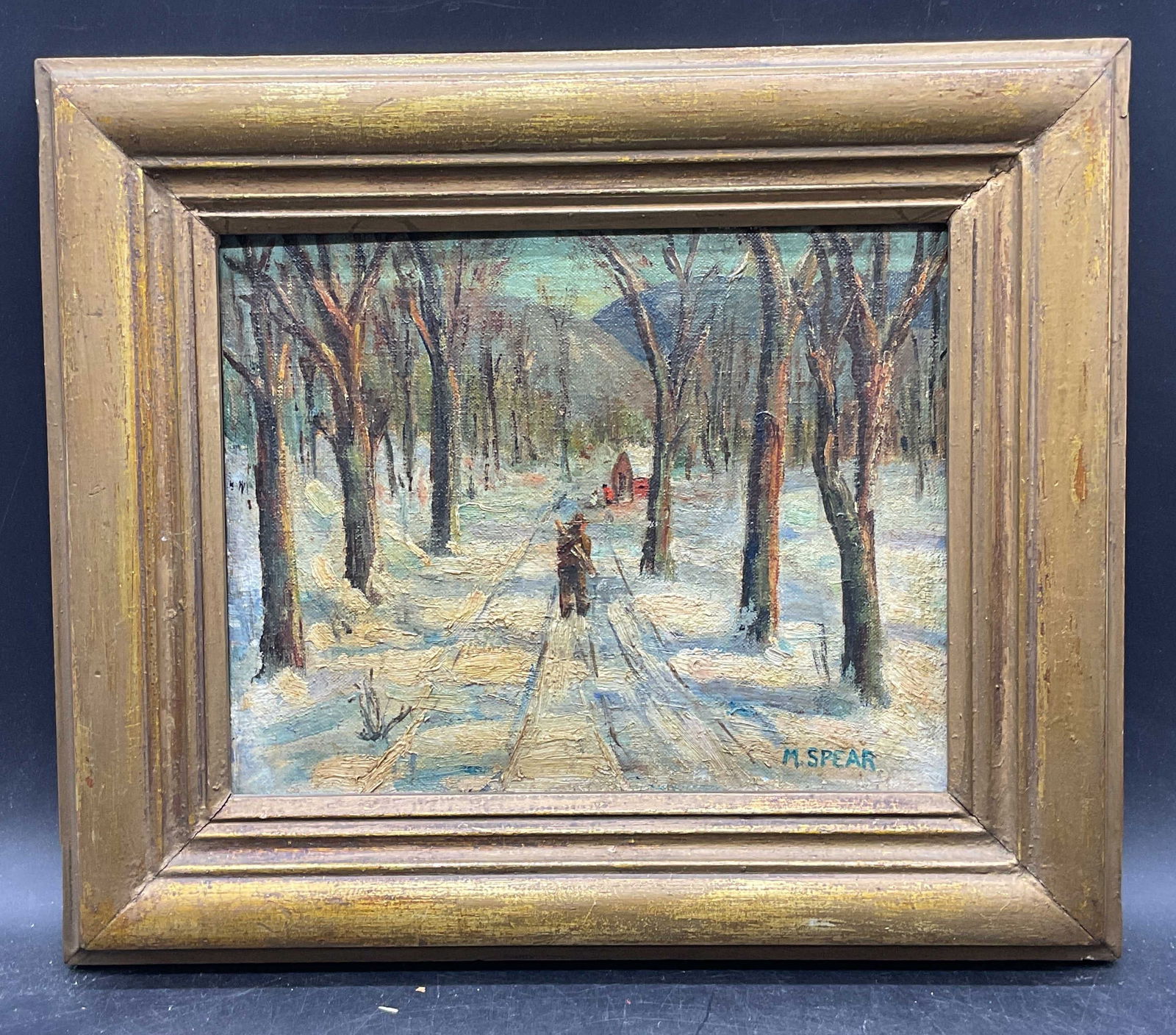 Signed M Spear Snow Landscape Oil Painting (1 of 6)