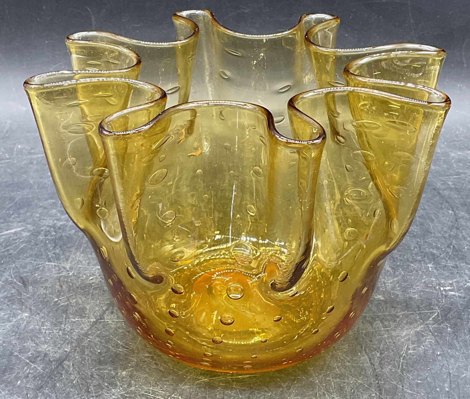 Hand Blown Yellow Handkerchief Art Glass Vase (1 of 6)