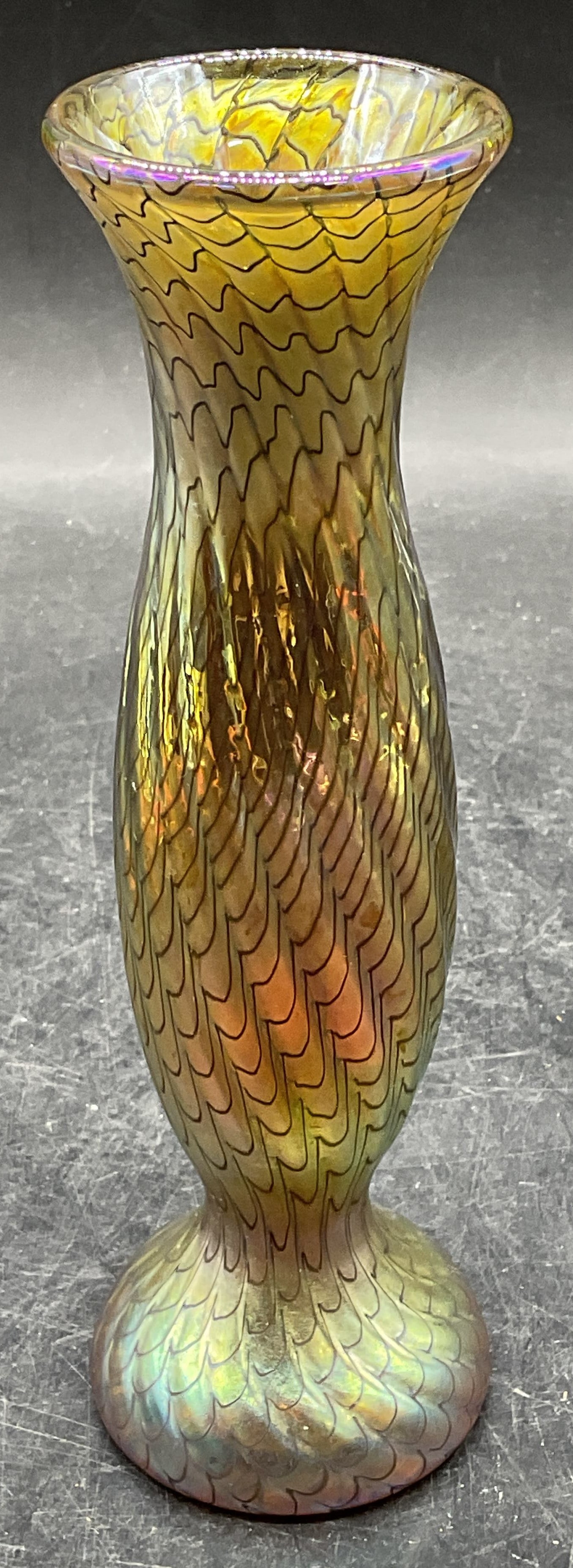 Signed Iridescent Art Glass Zipper Vase (1 of 6)