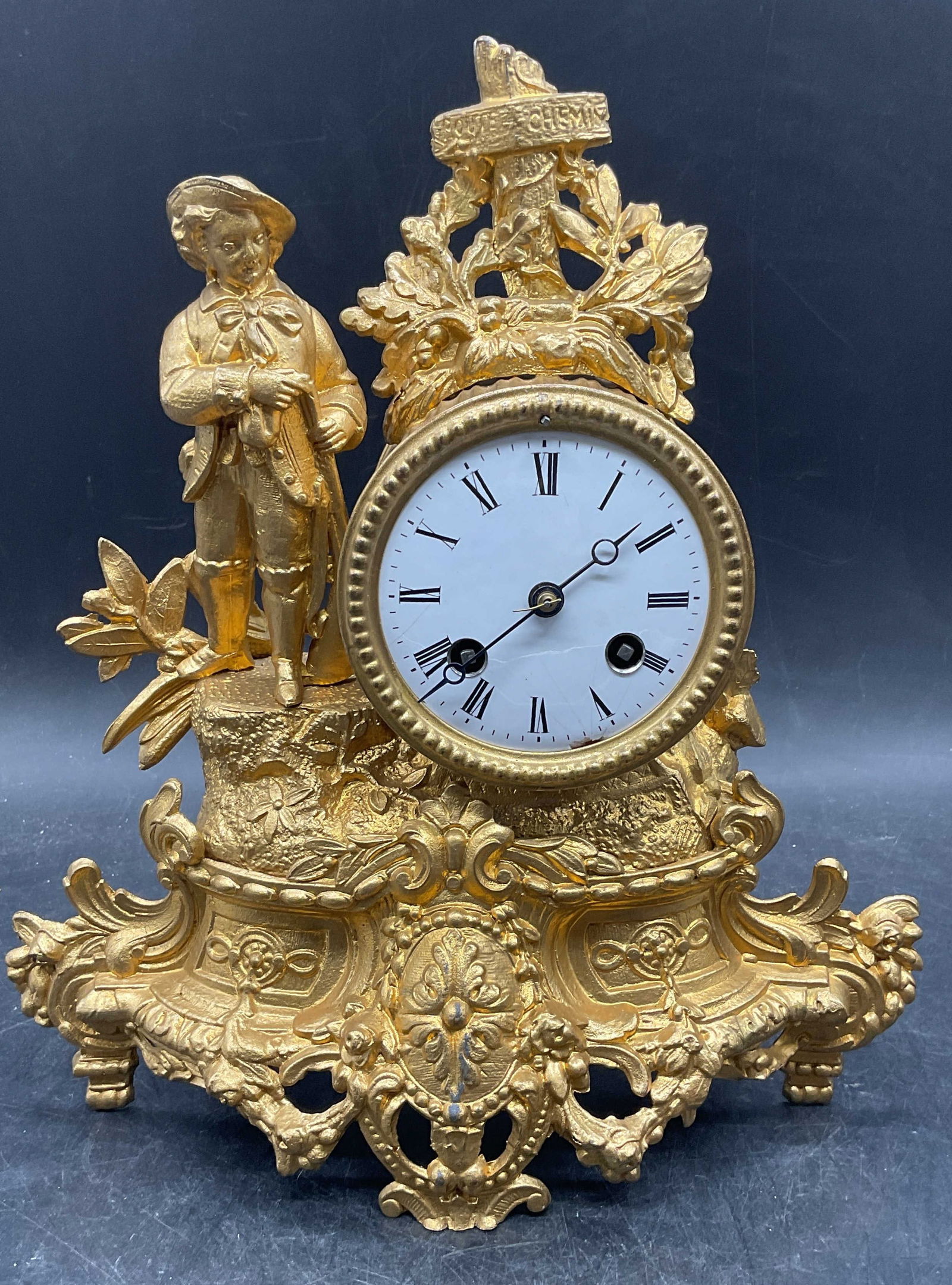 French Style Gilt Figural Mantel Clock (1 of 9)