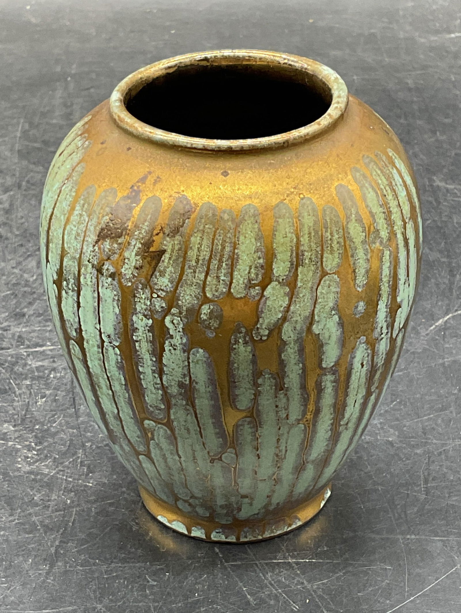 Gilt Turquoise Blue Ceramic Vase, West Germany (1 of 6)
