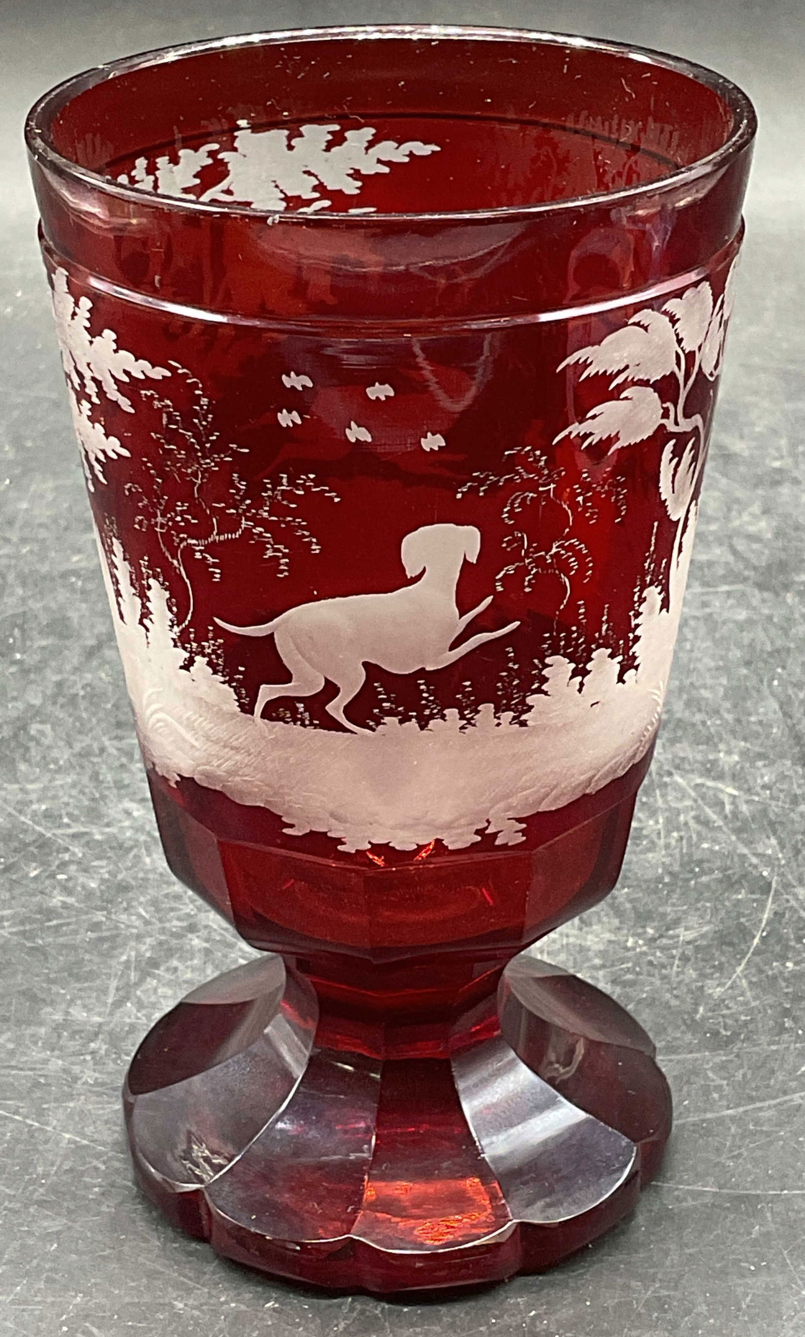 Bohemian Style Ruby To Clear Cut Glass Goblet (1 of 6)