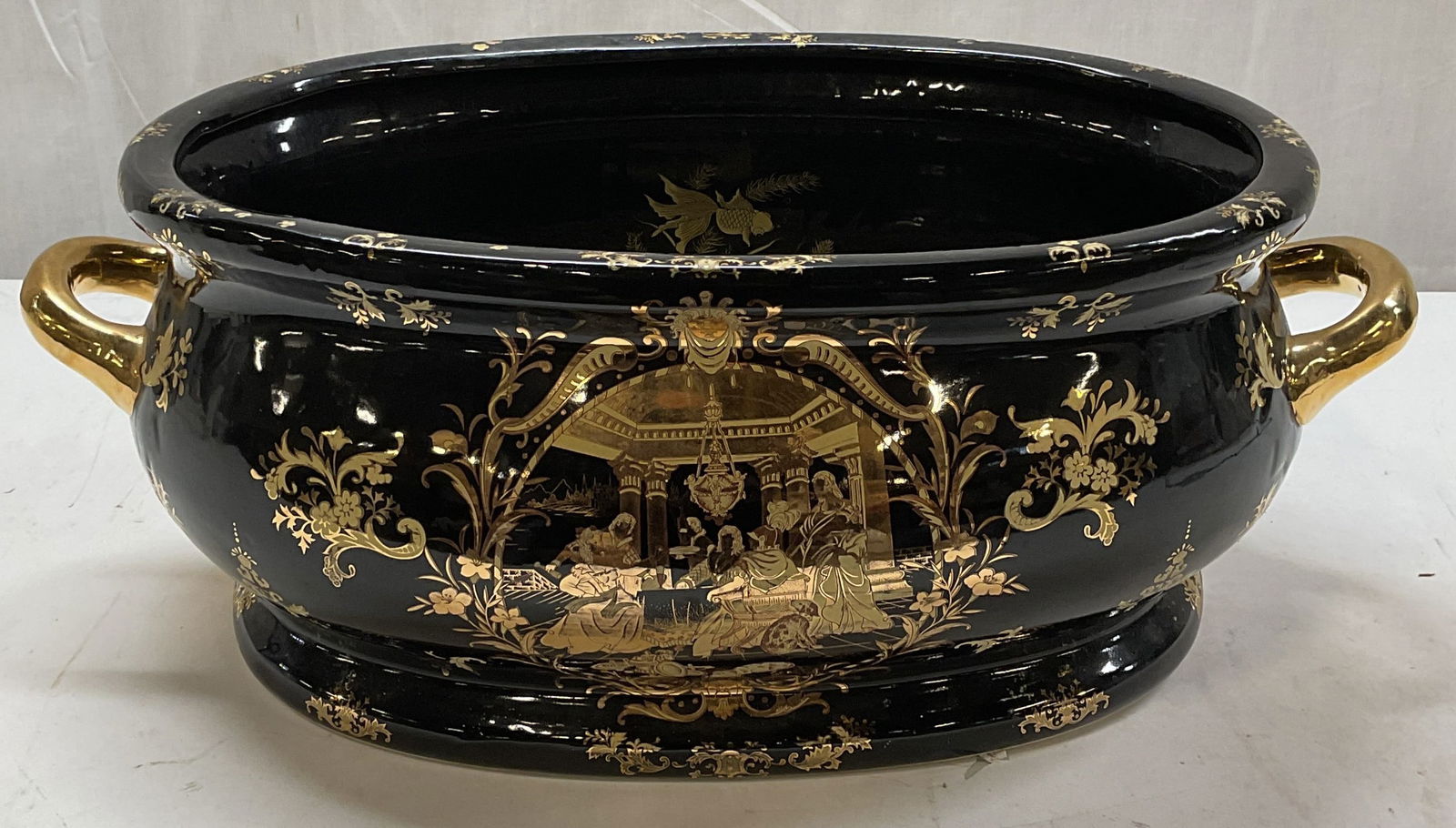Vintage Gilt Black Porcelain Foot Bath (1 of 7)