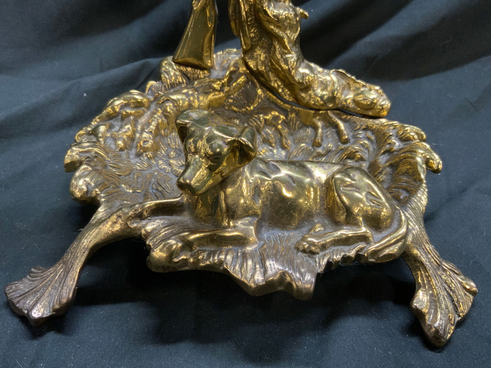 Antq Art Nouveau Brass Firepl Tool Stand 21in wDog (1 of 9)