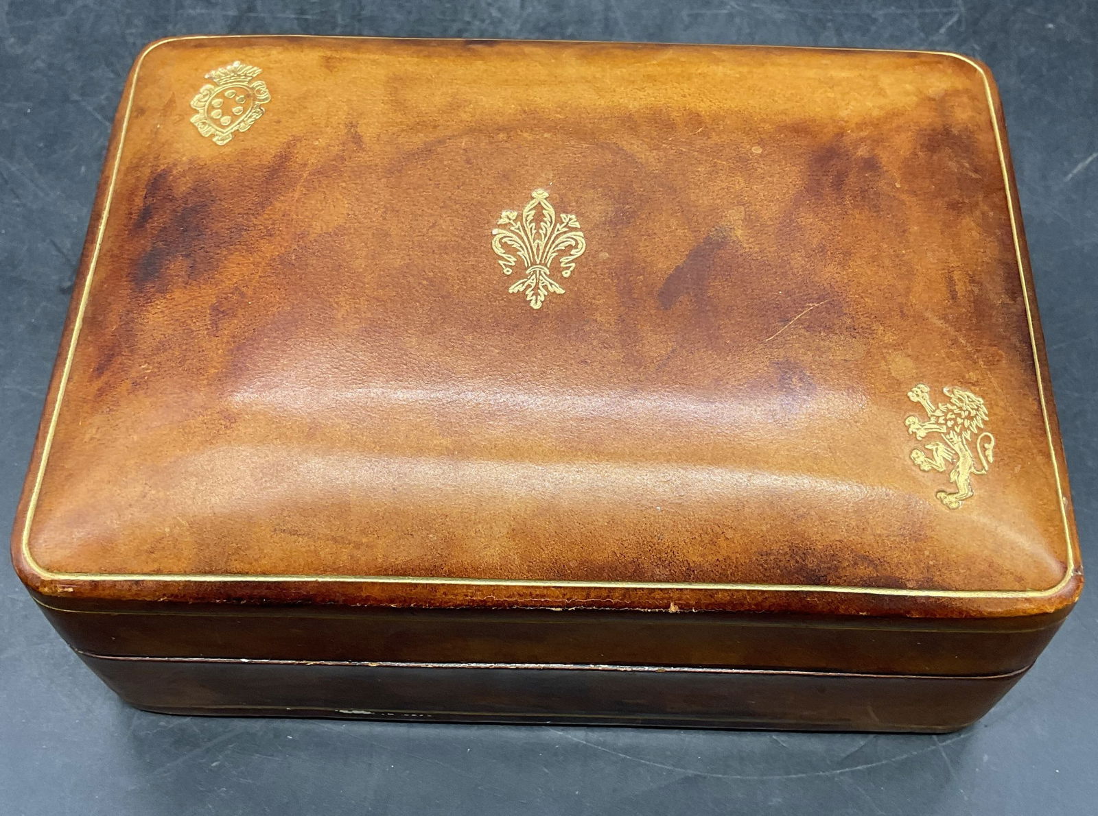 Vtg Italian Gilt Leather Jewelry Dresser Box (1 of 6)