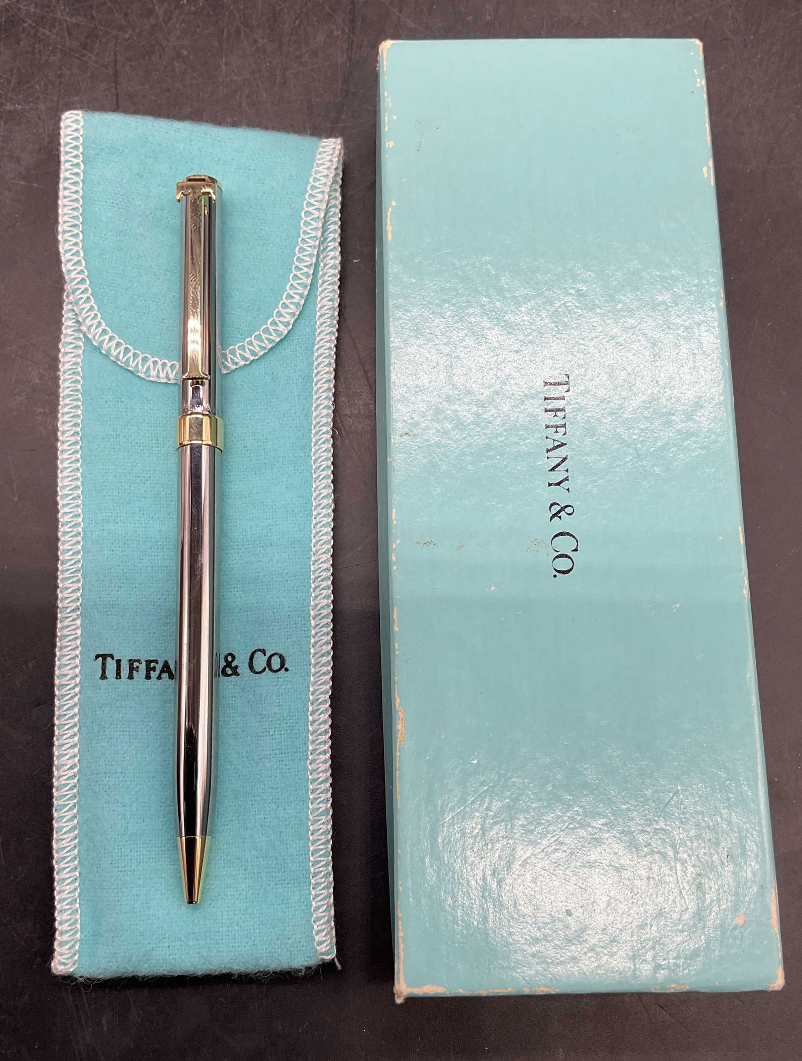 Tiffany & Co Silver Tn Gold Pl Ballpoint Pen w Box (1 of 6)