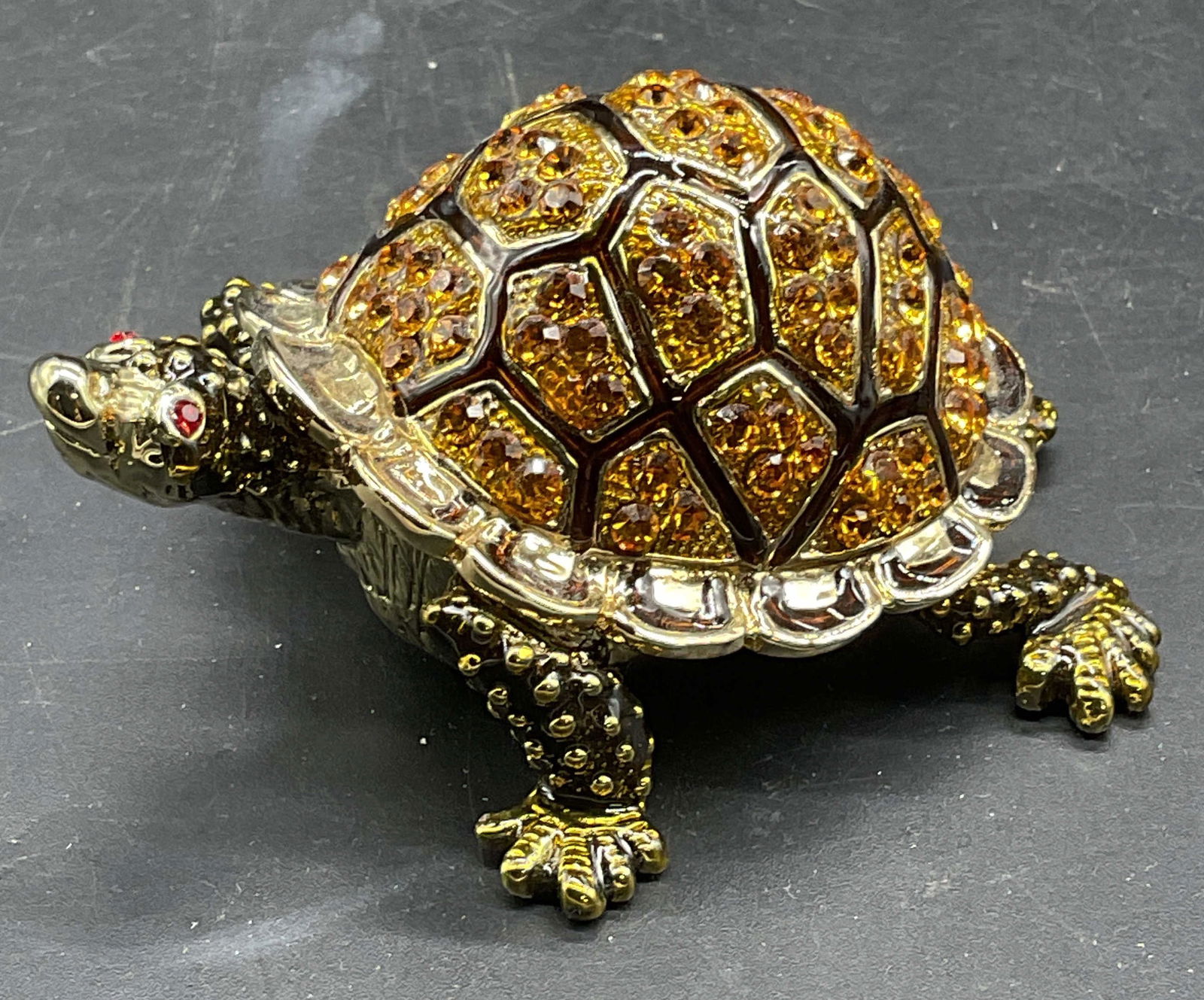 Gold Tone Crystal Turtle Figural Trinket Box (1 of 6)