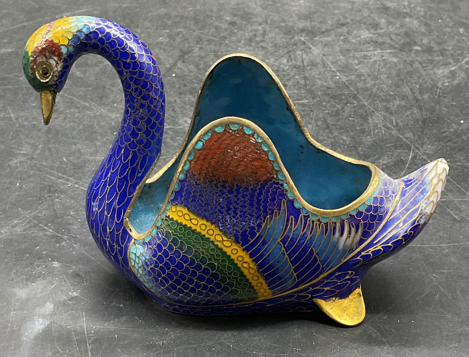 Vtg Cloisonne Enameled Swan Planter Vessel (1 of 6)