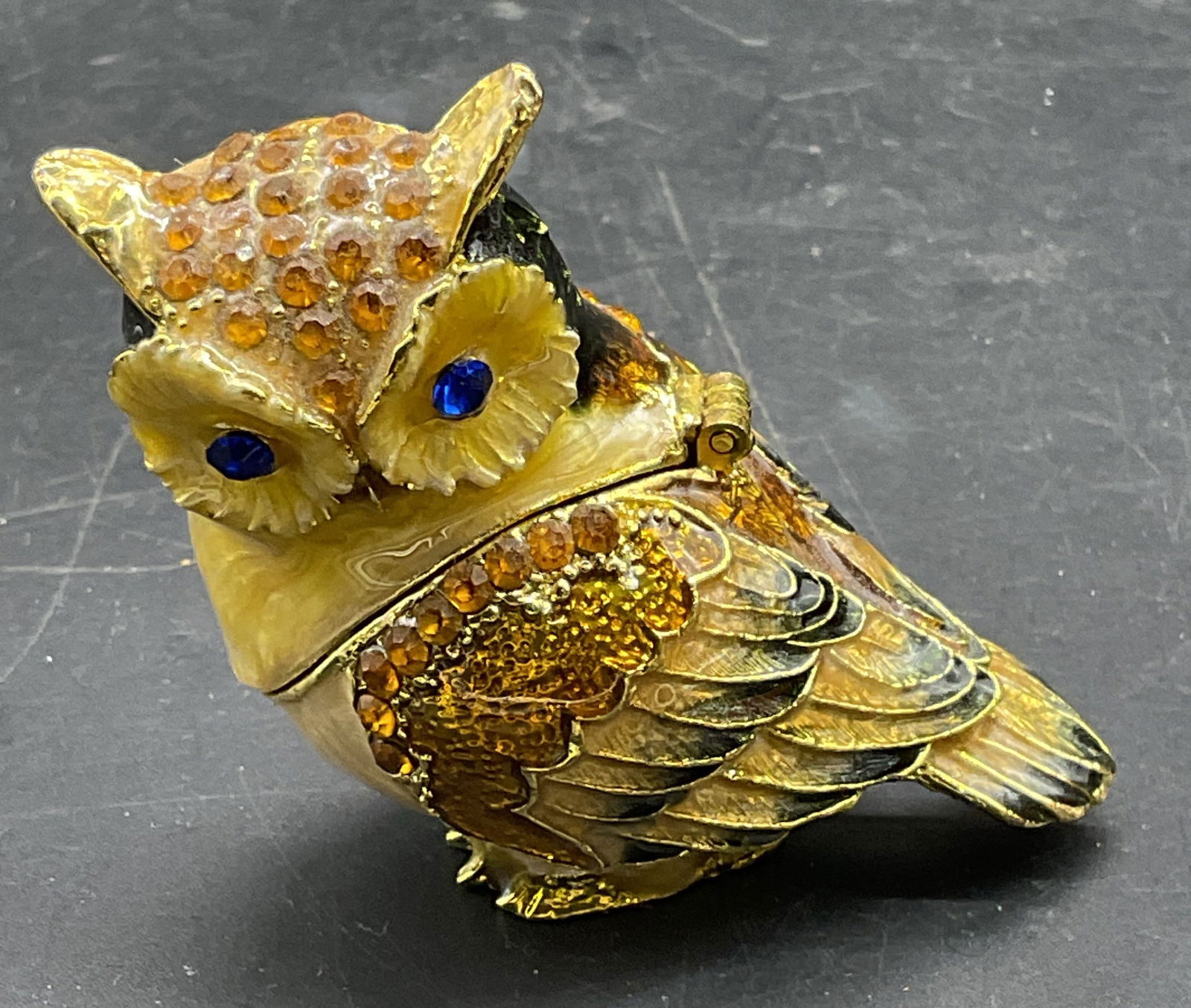 Gold Tone Enameled Crystal Owl Trinket Box (1 of 6)