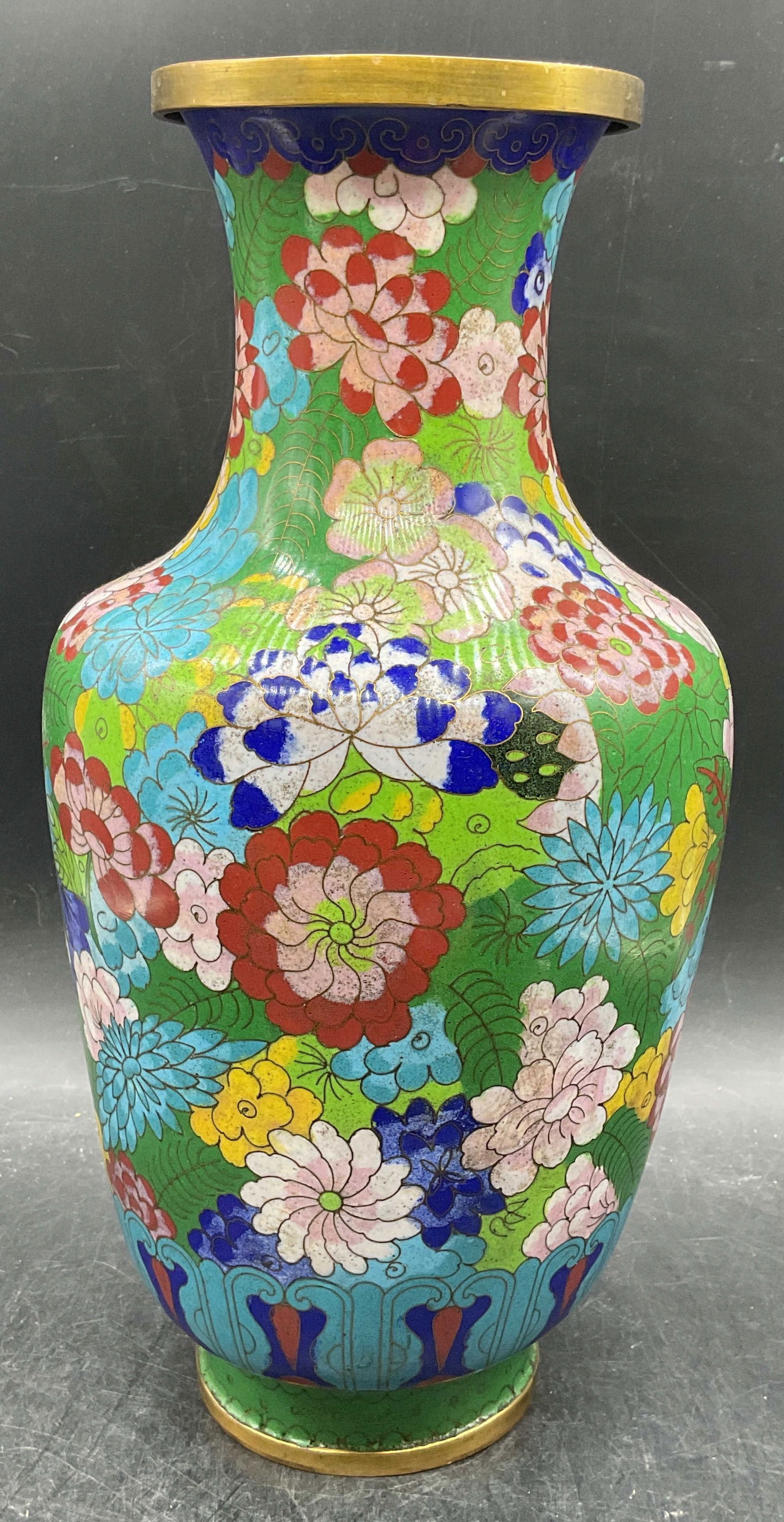 Vintage Asian Green Cloisonne Floral Vase (1 of 6)