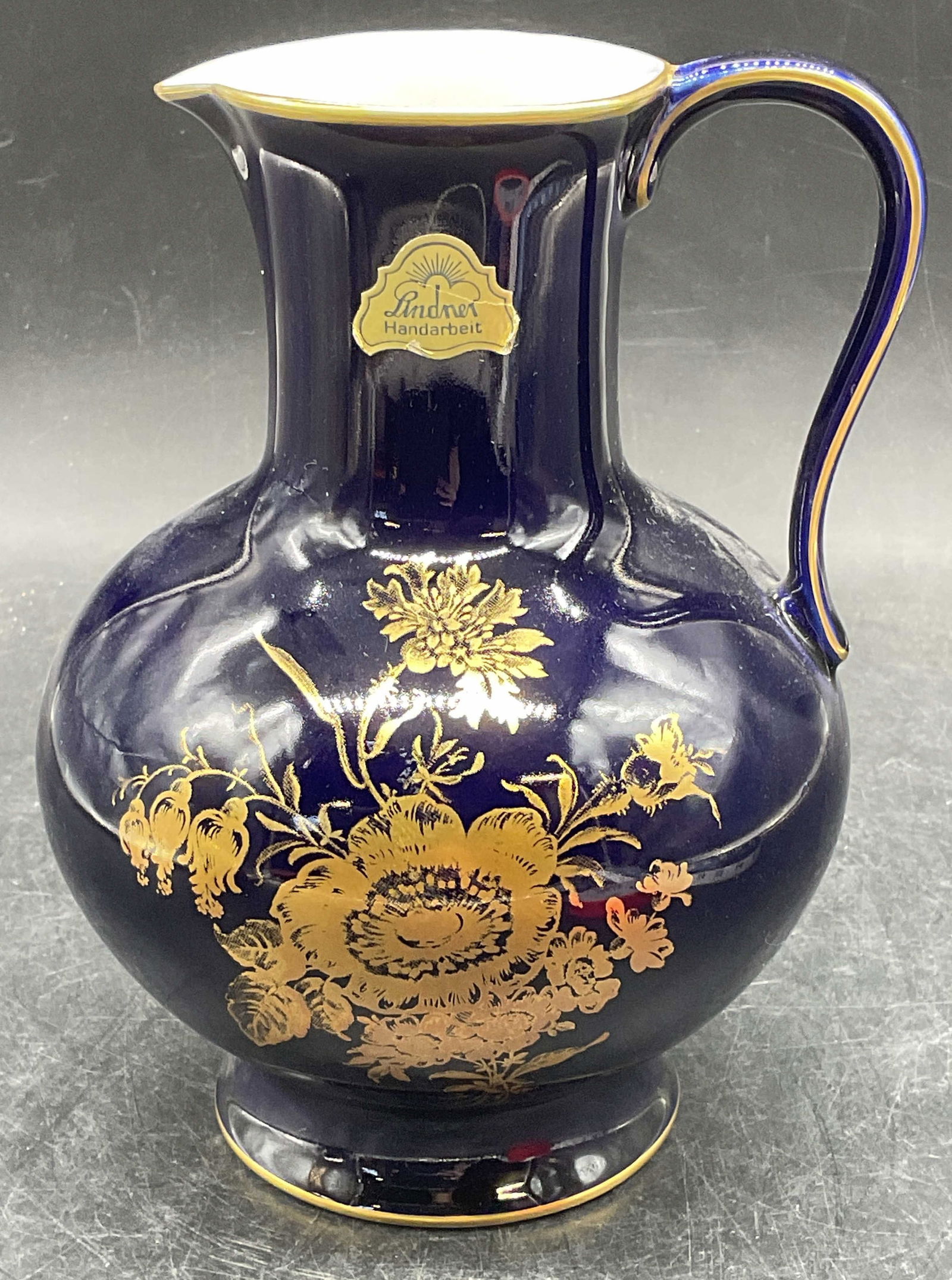 Lindner Gilt Cobalt Porcelain Pitcher, Germany (1 of 6)