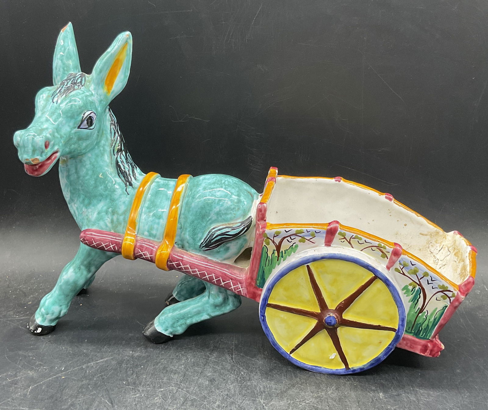 Donkey Cart Majolica Ceramic Planter, Italy (1 of 8)