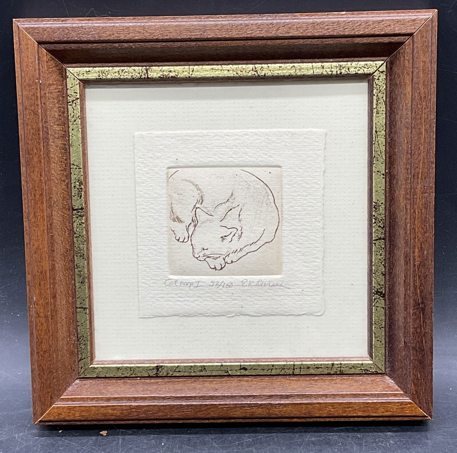 Framed Signed Cat Nap Ltd Edition Etching (1 of 6)