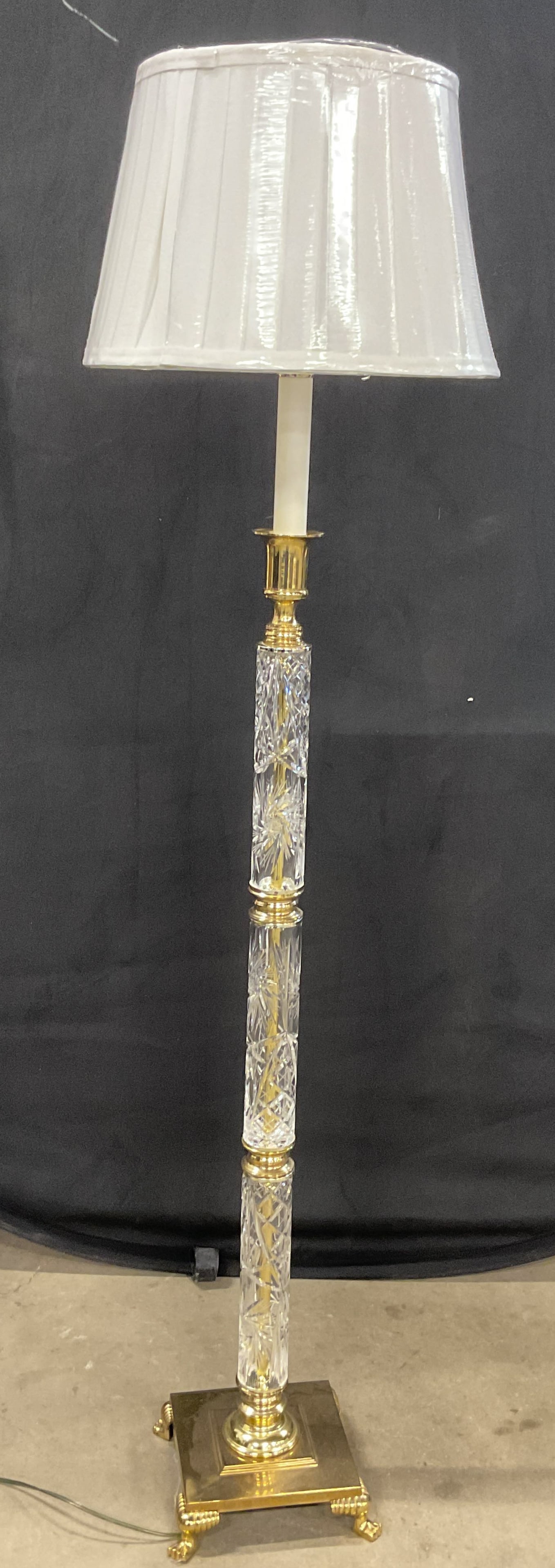 Cut Crystal & Brass Pedestal Floor Lamp (1 of 7)