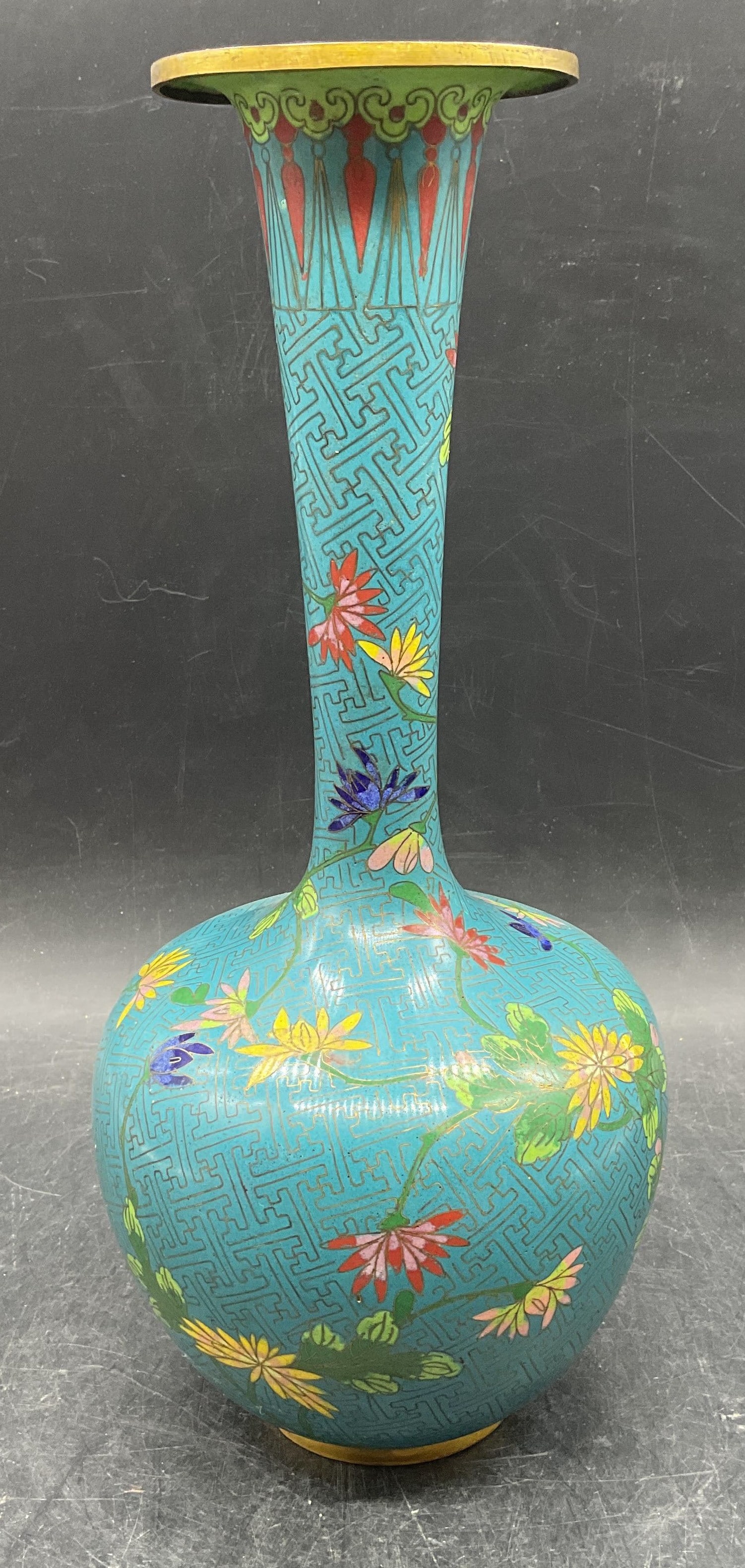 Asian Cloisonne Enameled Brass Floral Vase (1 of 7)