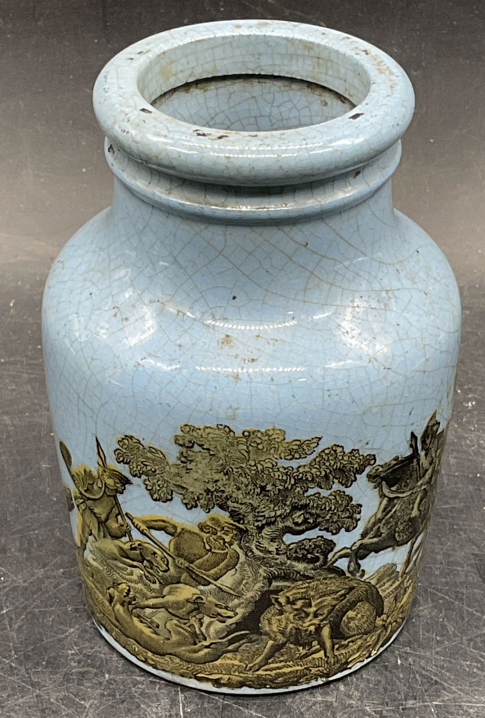 Antique Earthenware Hunt Scene Mustard Jar (1 of 6)