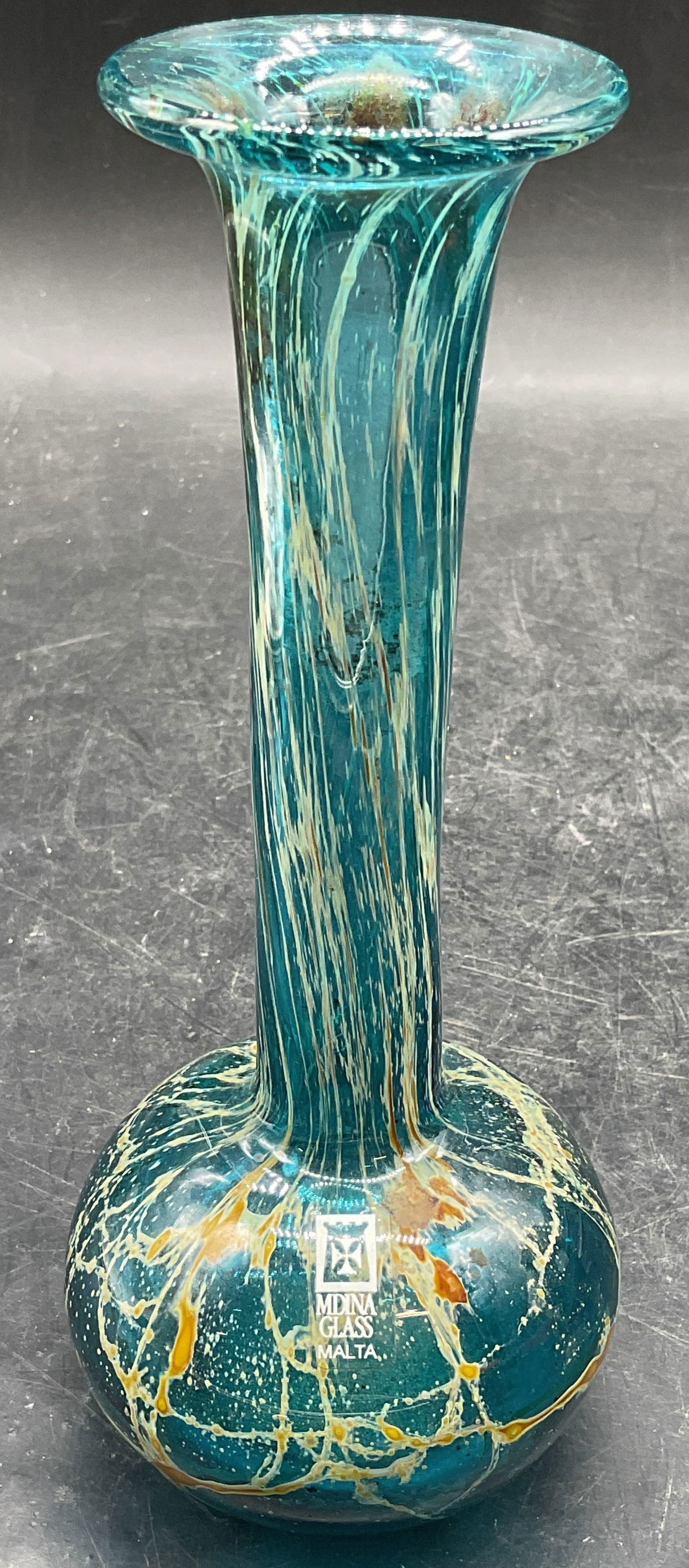 Midina Blue Crizzle Art Glass Vase, Malta (1 of 7)