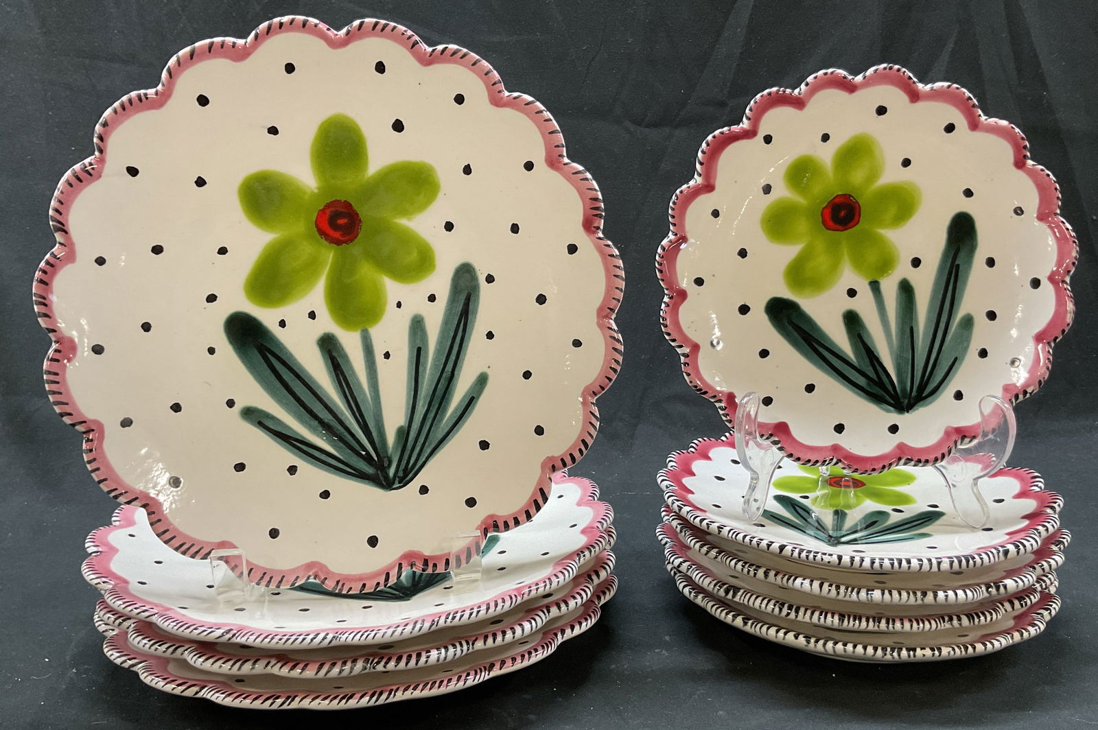 Set 9 Hand Painted Ceramic Floral Plates Italy (1 of 10)