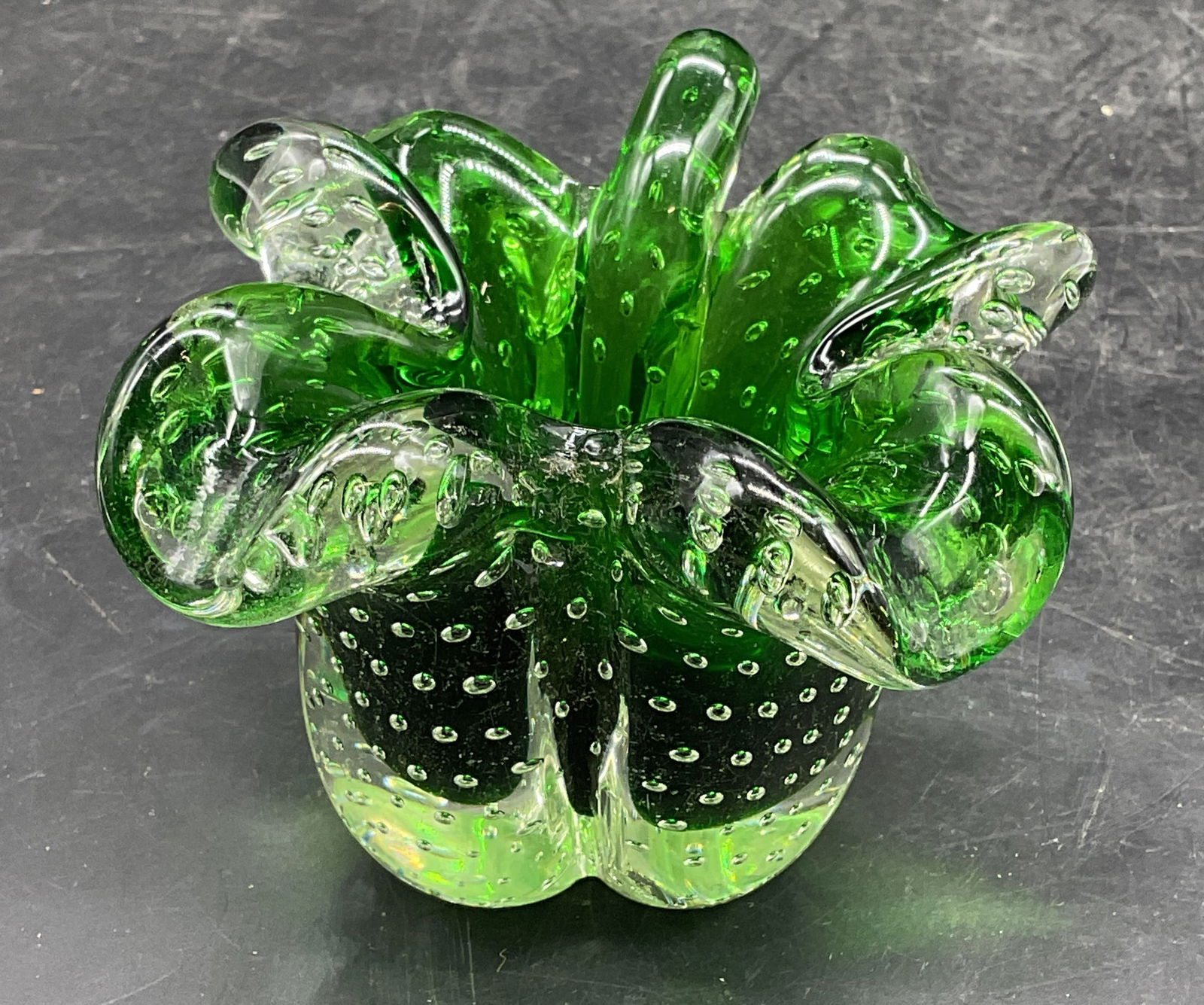 Green Bubble Art Glass Four Leaf Clover Bowl (1 of 6)