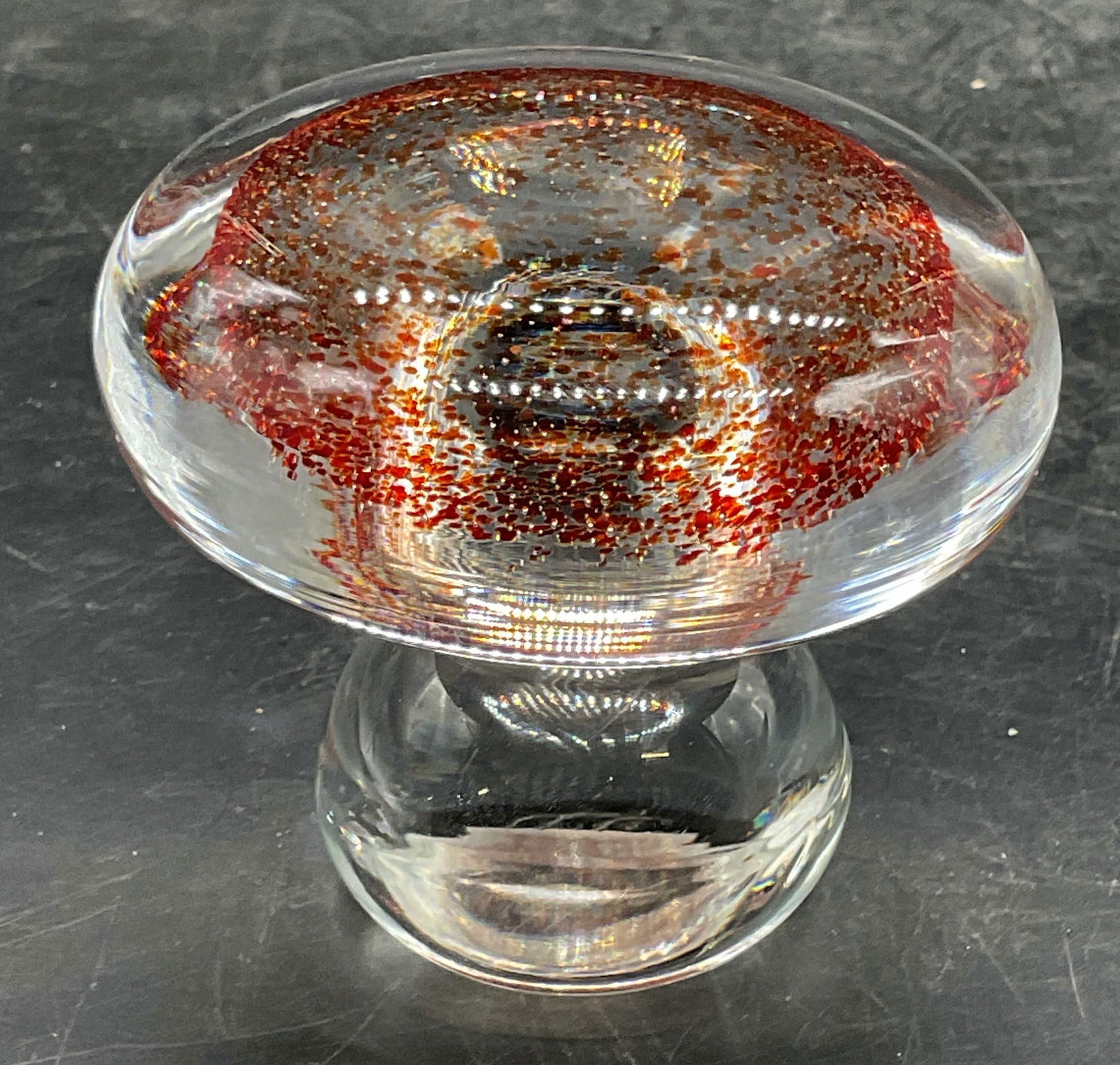 Art Glass Clear & Red Mushroom Paperweight (1 of 6)