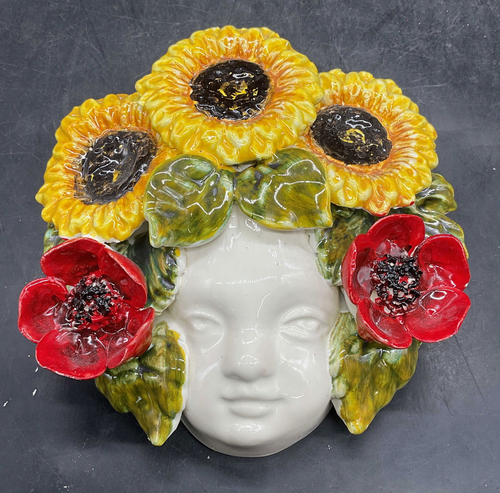 Ceramic Child Head Floral Wall Plaque (1 of 6)