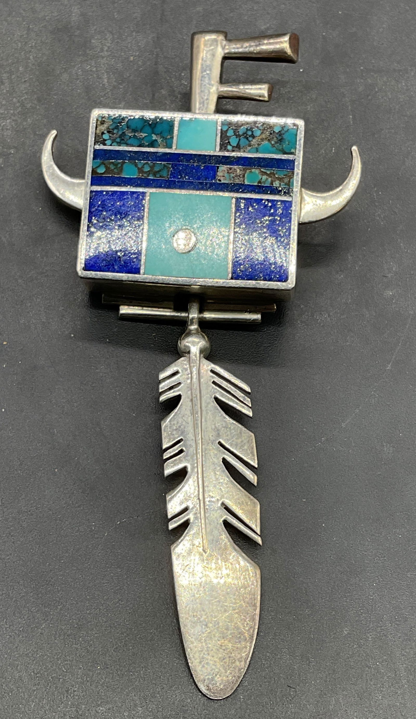 Ray Tracey Navajo Sterling Silver Turquoise Brooch (1 of 6)