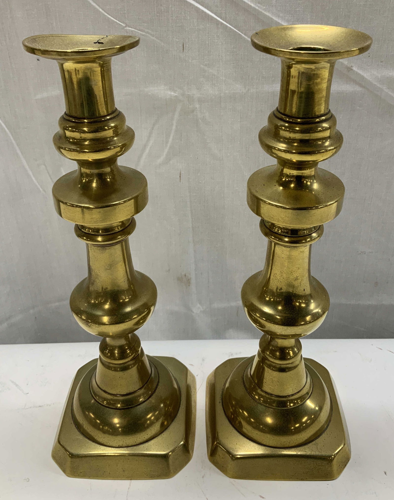 Pair Antique Brass Candlestick Holders (1 of 7)