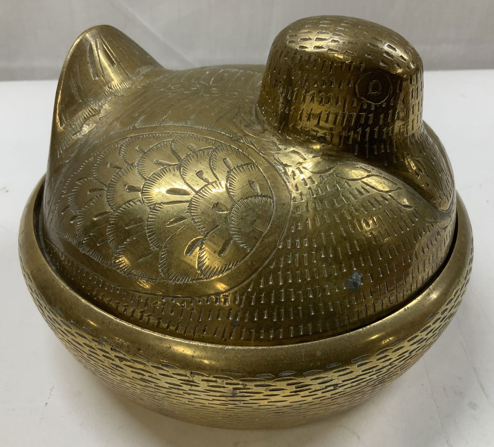 Vtg Etched Brass Duck Lidded Vessel (1 of 6)