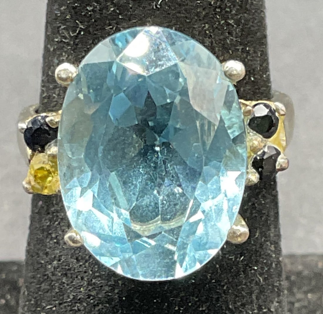 Signed CA Sterling Silver Blue Semiprecious Ring (1 of 7)