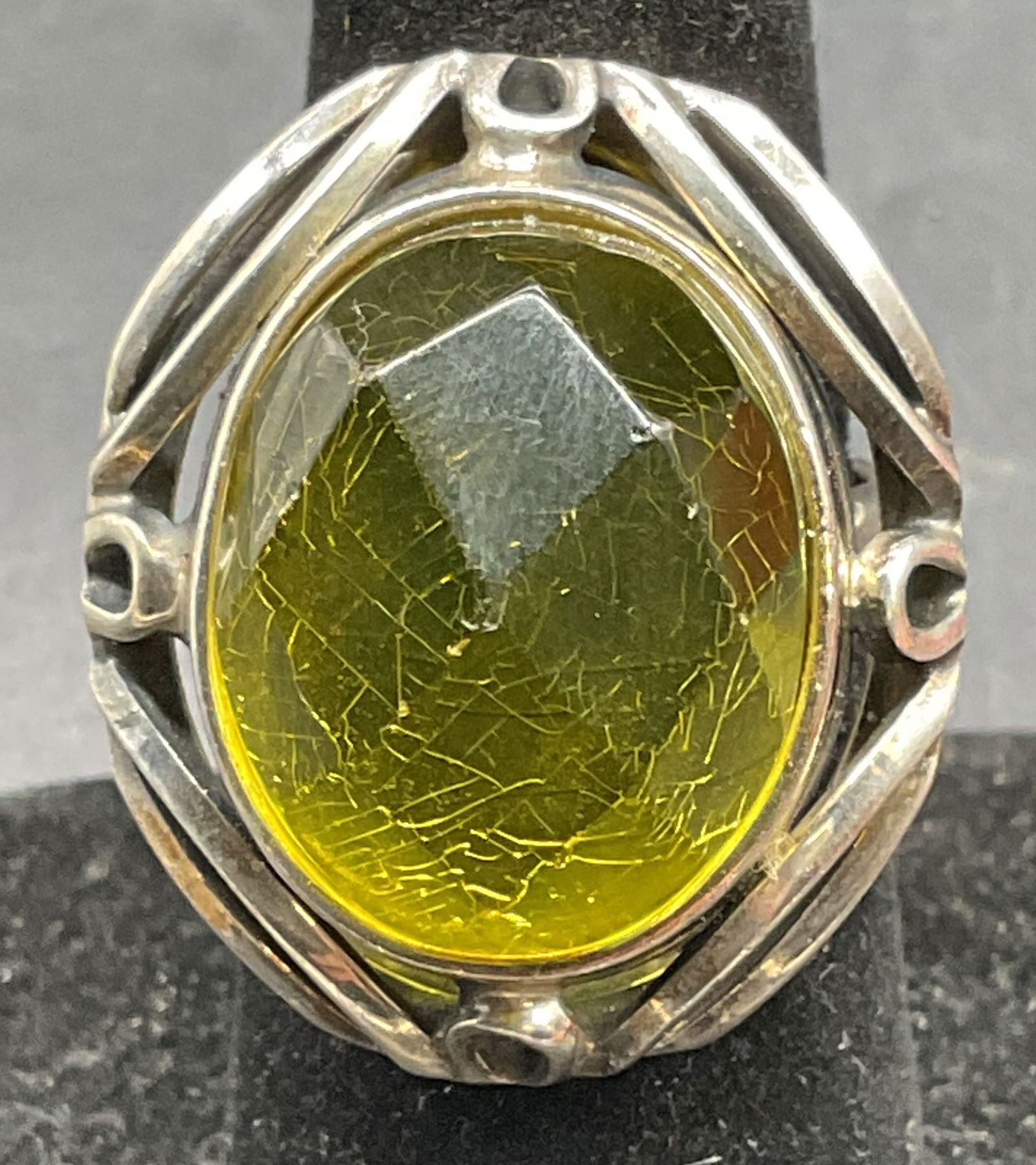 Sterling Silver Yellow Lucite Cocktail Ring (1 of 6)