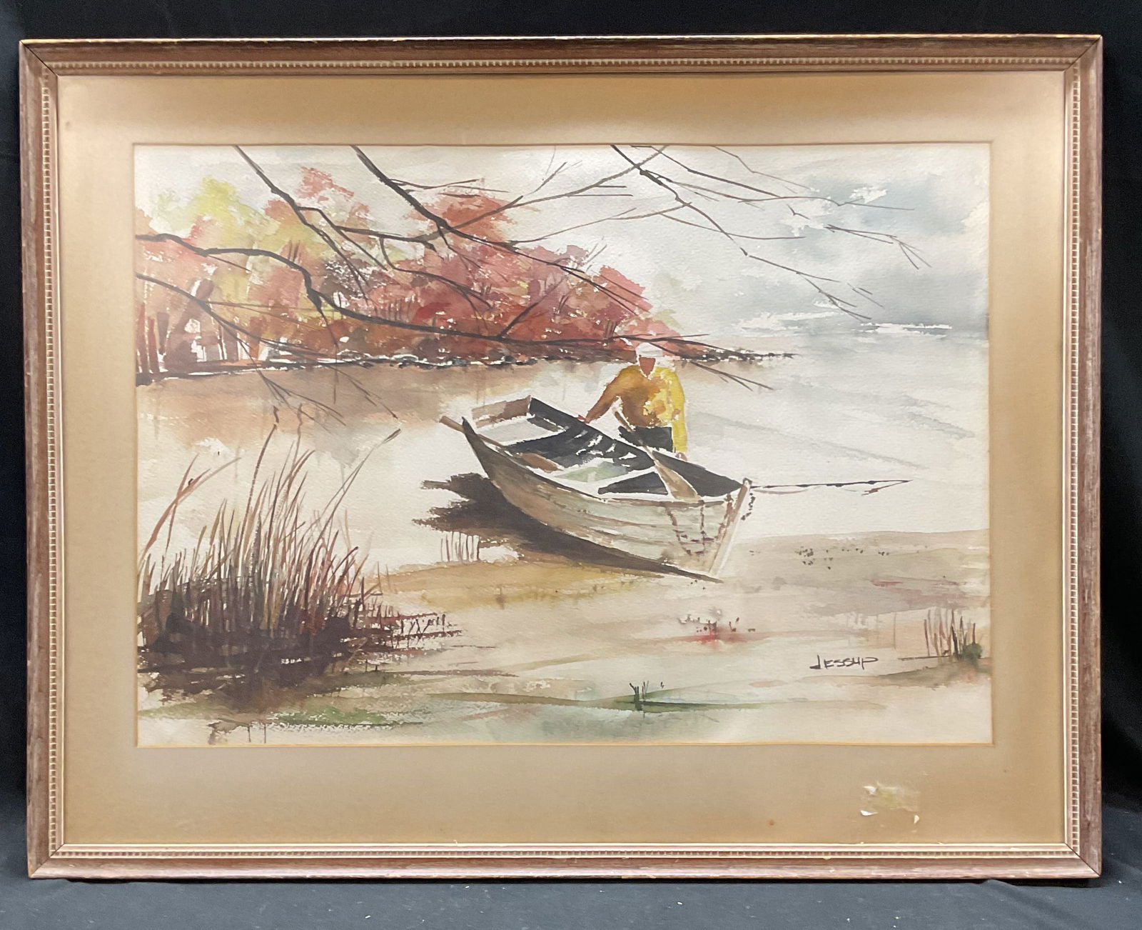 Signed Jessup Boat Scene Watercolor Painting (1 of 6)