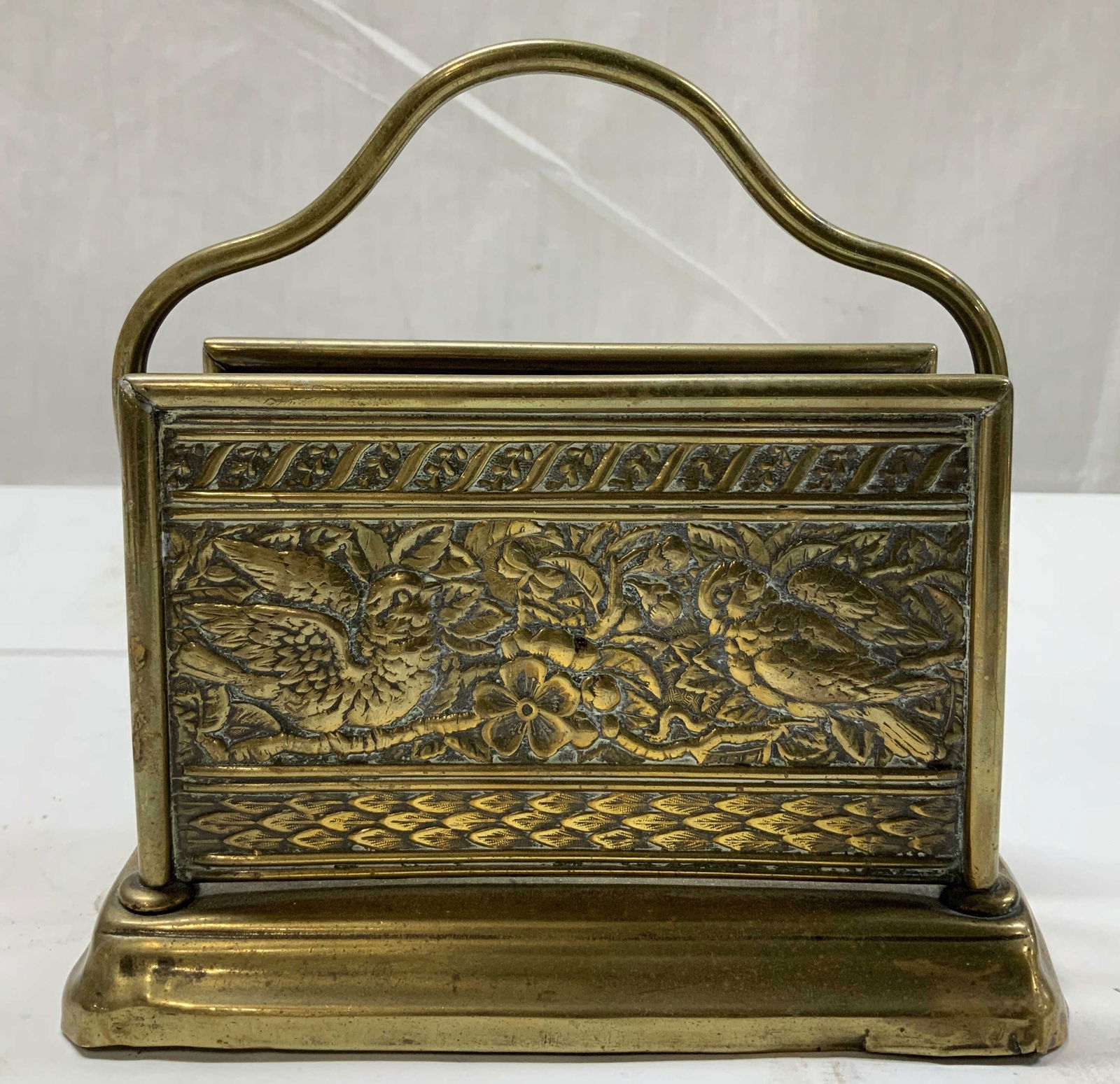 Vtg Embossed Bird Motif Brass Letter Holder (1 of 6)
