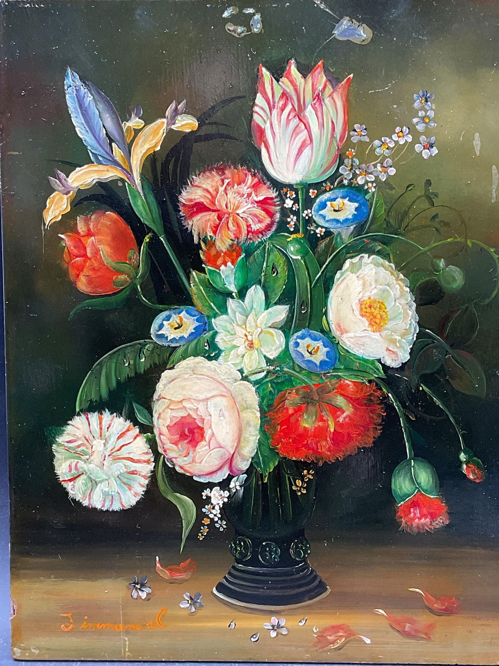 Signed Still Life Flowers Oil Painting (1 of 6)