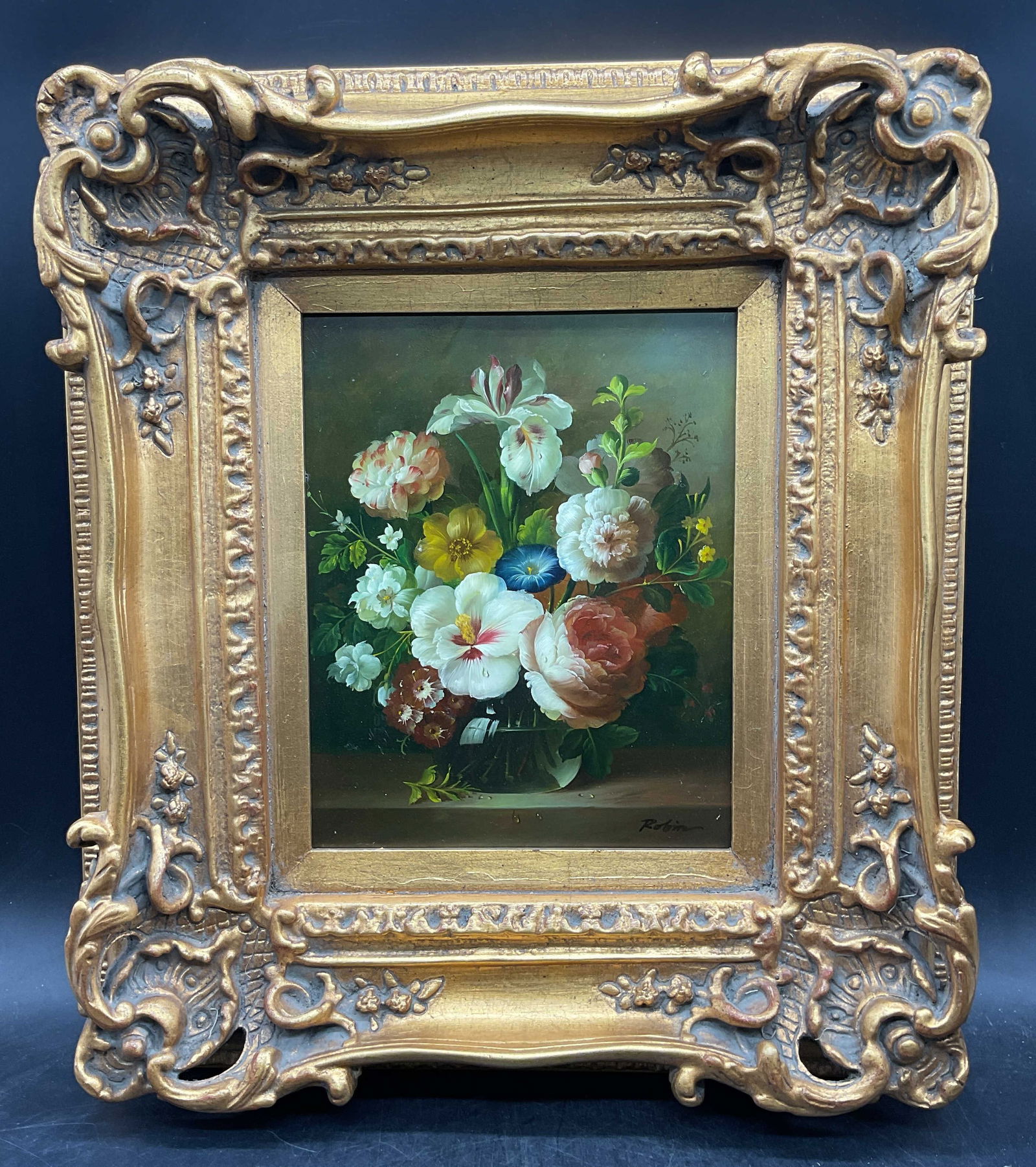 Signed Robin Still Life Flower Oil Painting (1 of 6)