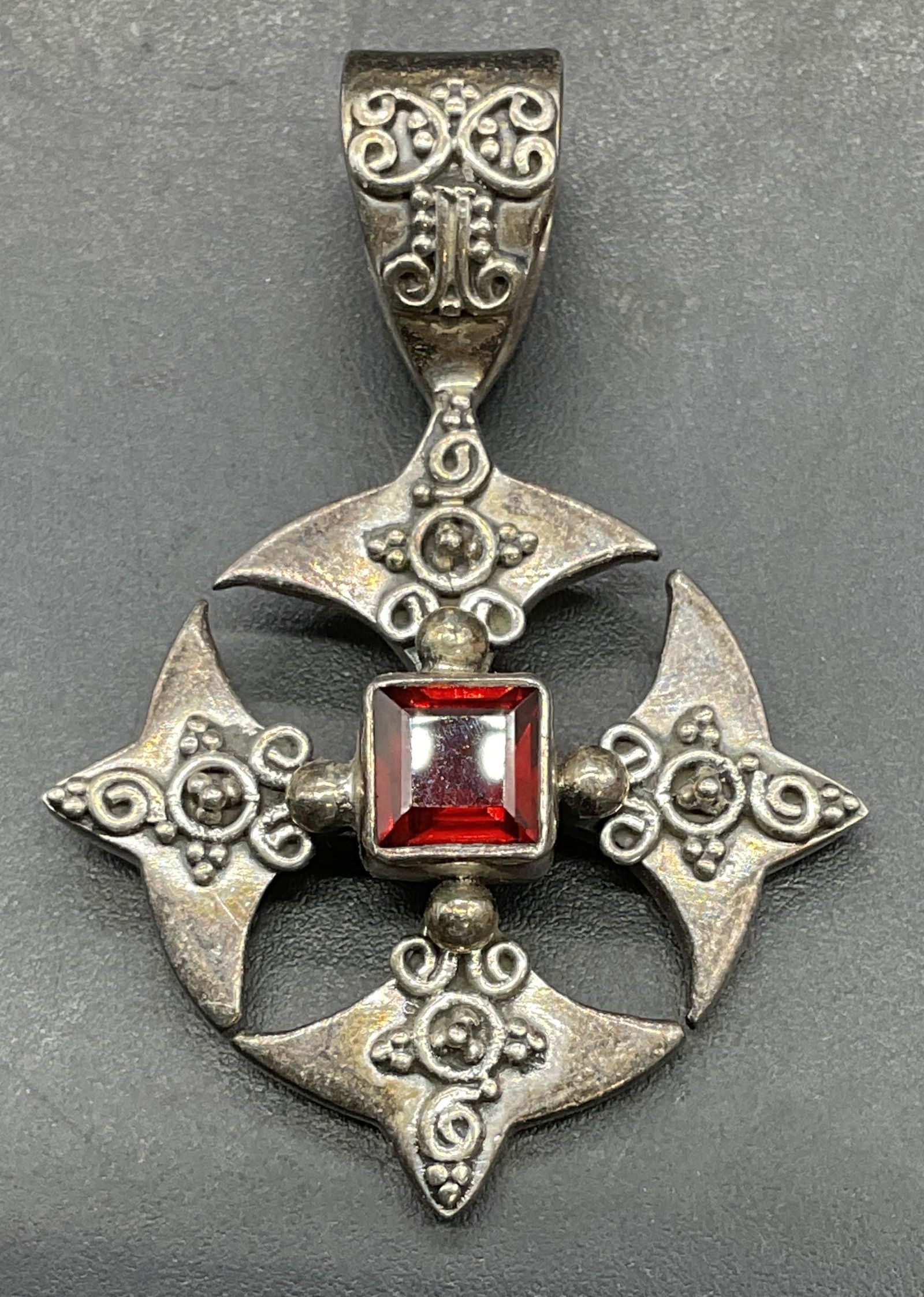 Signed Sterling Silver Semiprecious Cross Pendant (1 of 6)