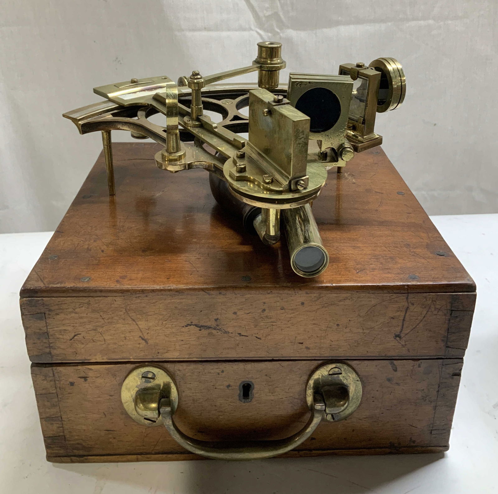 Vtg Brass Sextant Navigational Instrument W Wd Box (1 of 9)