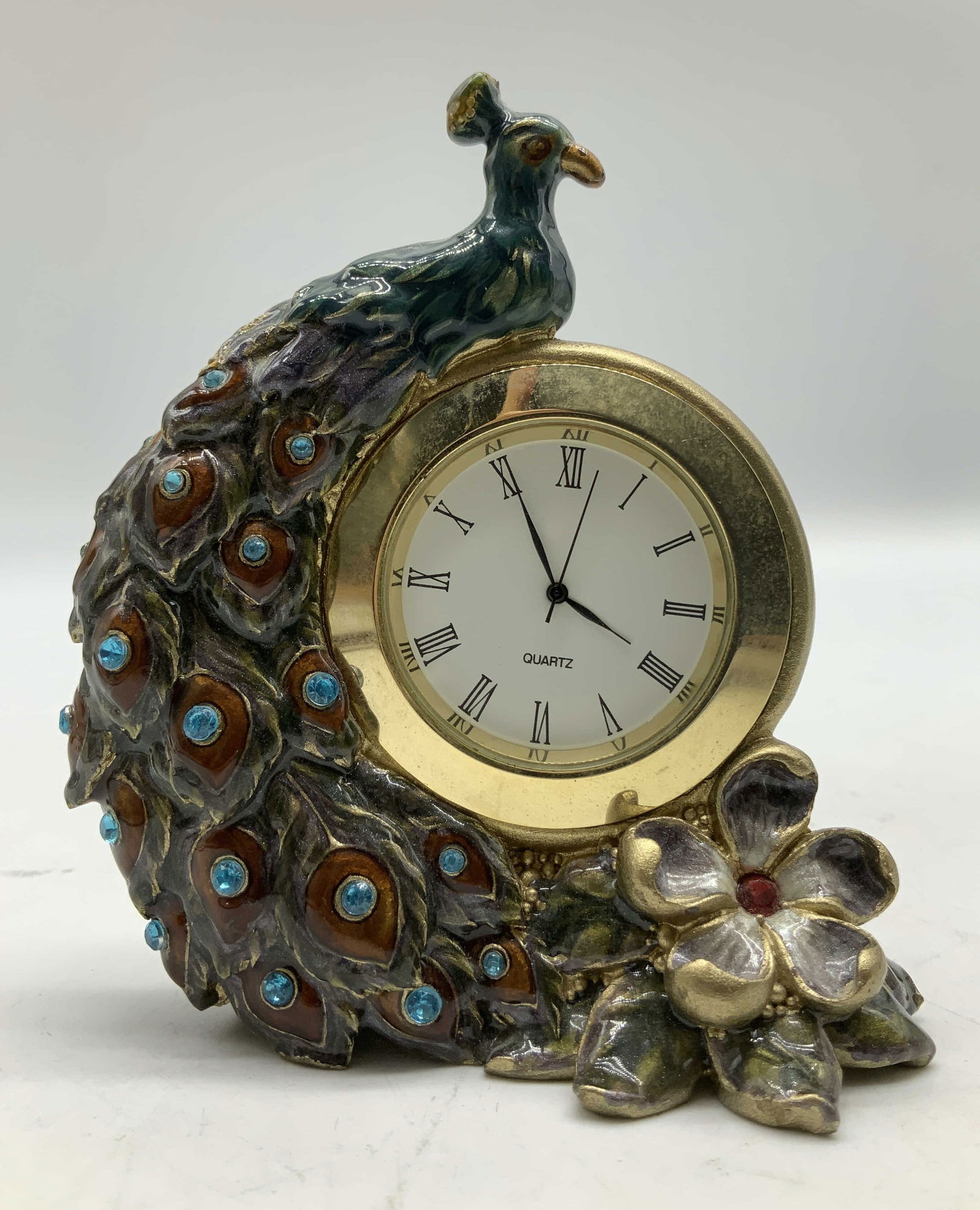 Ashleigh Manor Enameled Peacock Quartz Clock (1 of 6)