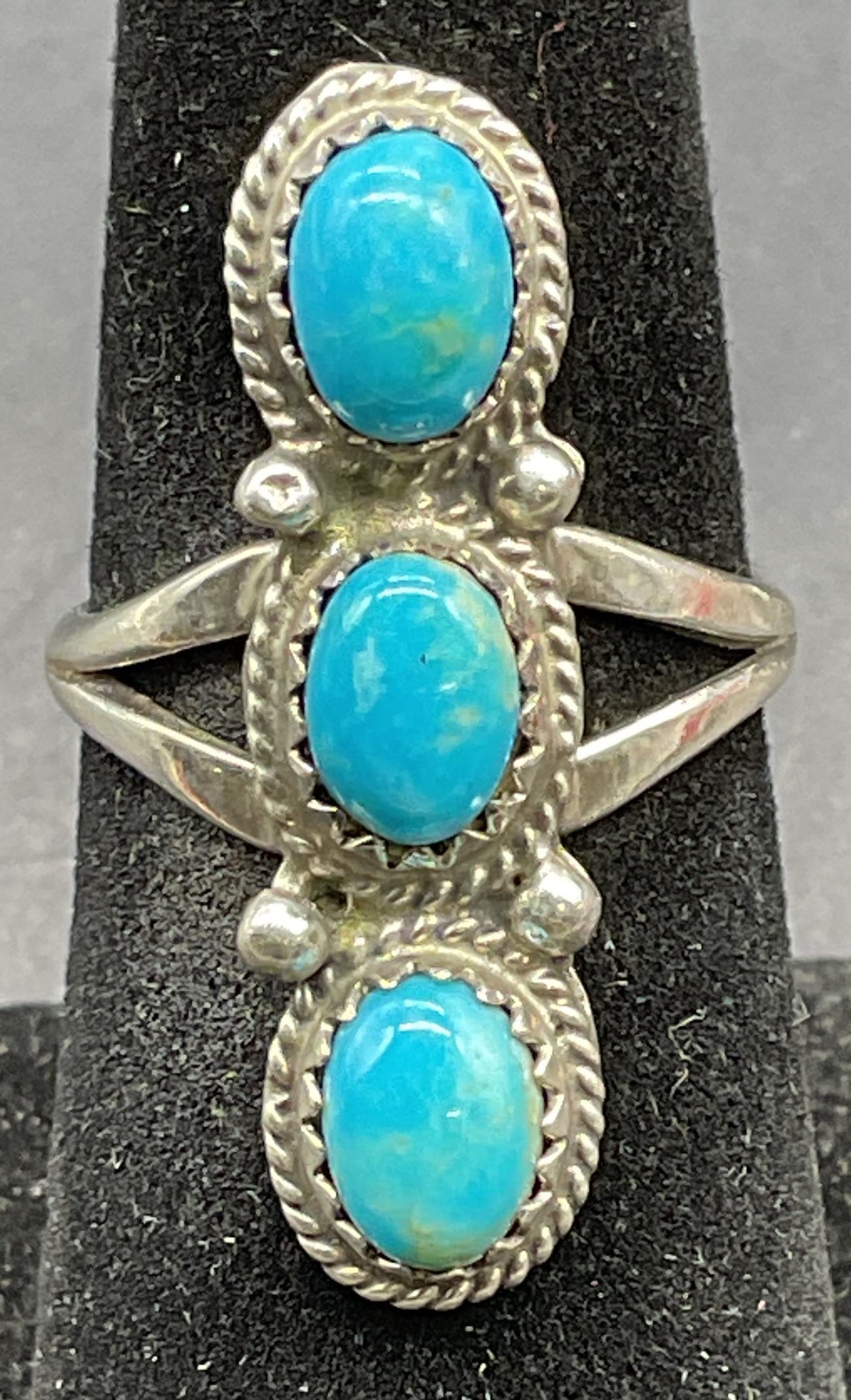 Signed BB Navajo Sterling Silver Turquoise Ring (1 of 6)