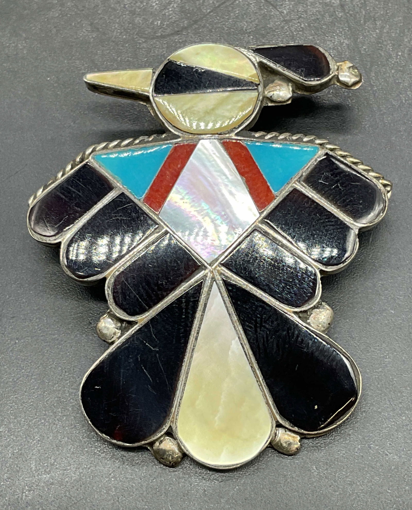 Zuni Sterling Silver Turquoise MOP Bird Brooch (1 of 6)