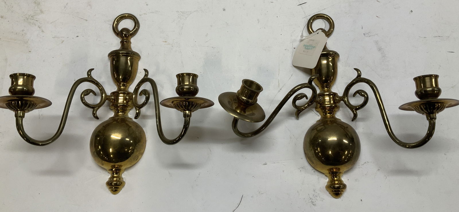 Pair Bedford Barn Brass Two Arm Candle Wall Scones (1 of 7)