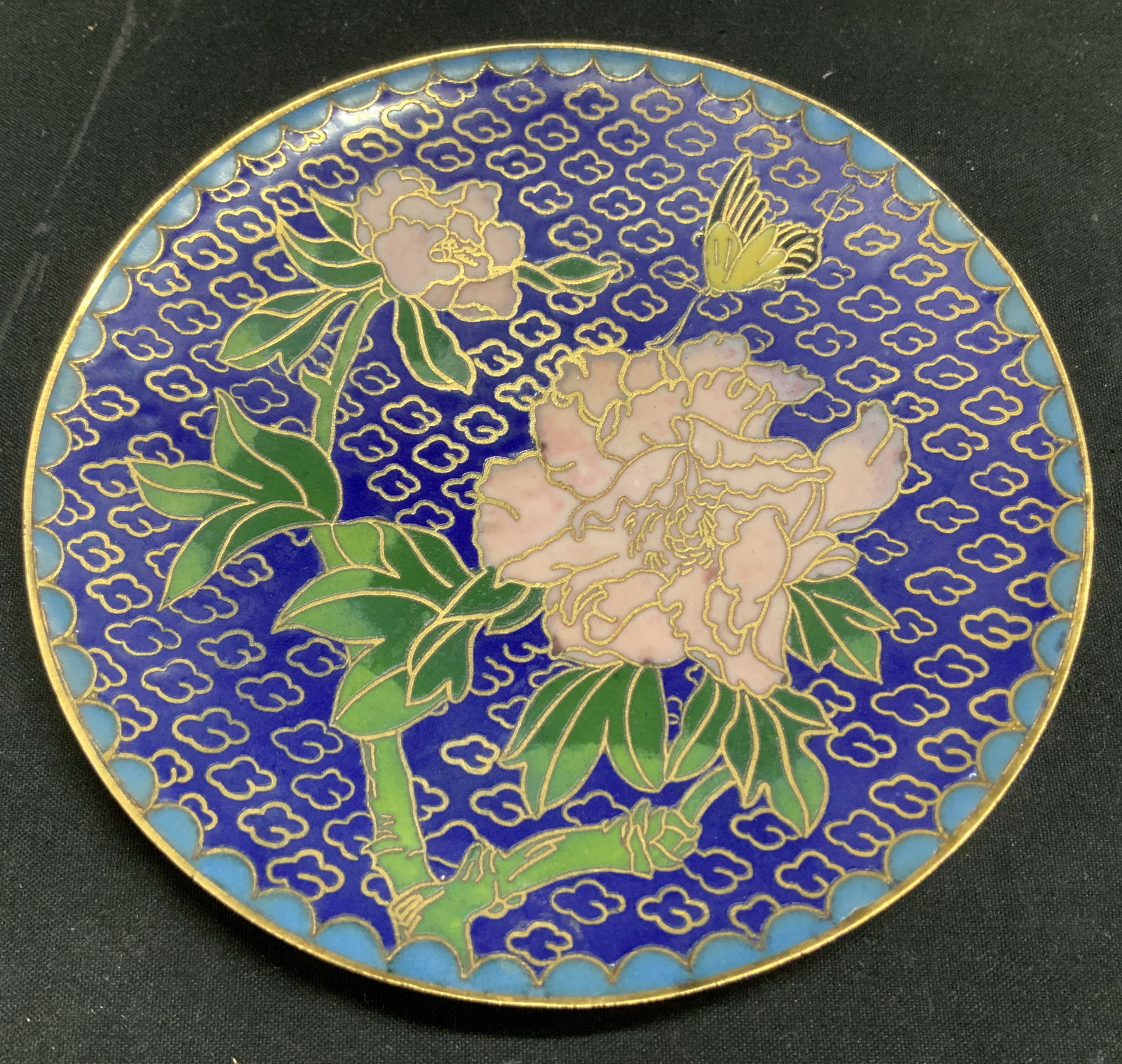 Vtg Chinese Cloisonne Floral Plate (1 of 6)